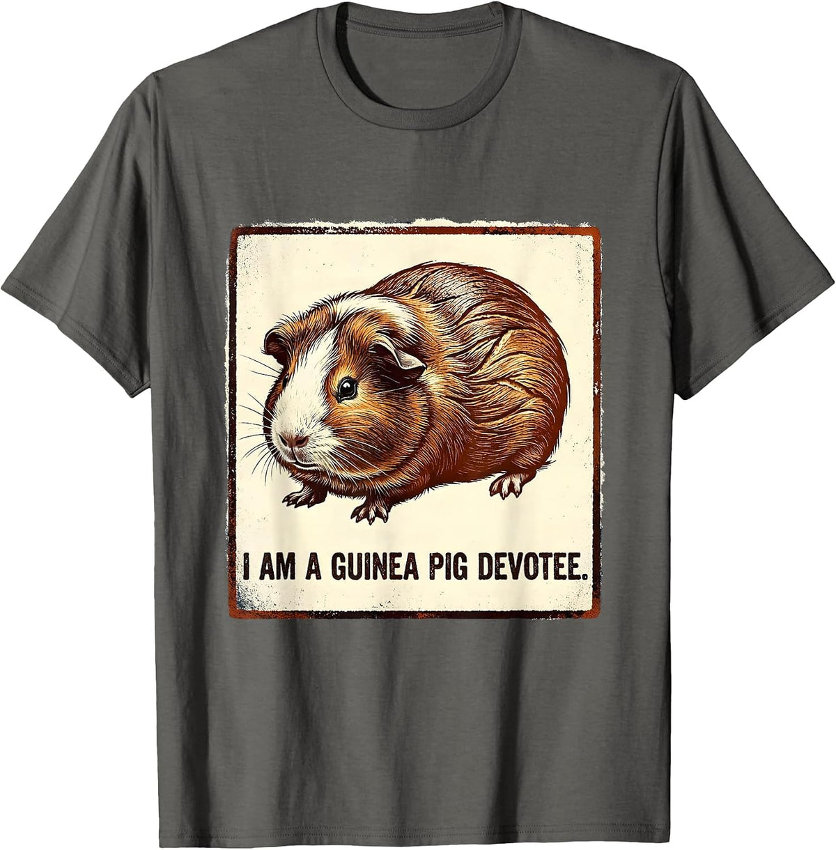 I Am A Guinea Pig Devotee Funny Pig Lover Rubber Stamp T-Shirt - Asphalt Grey