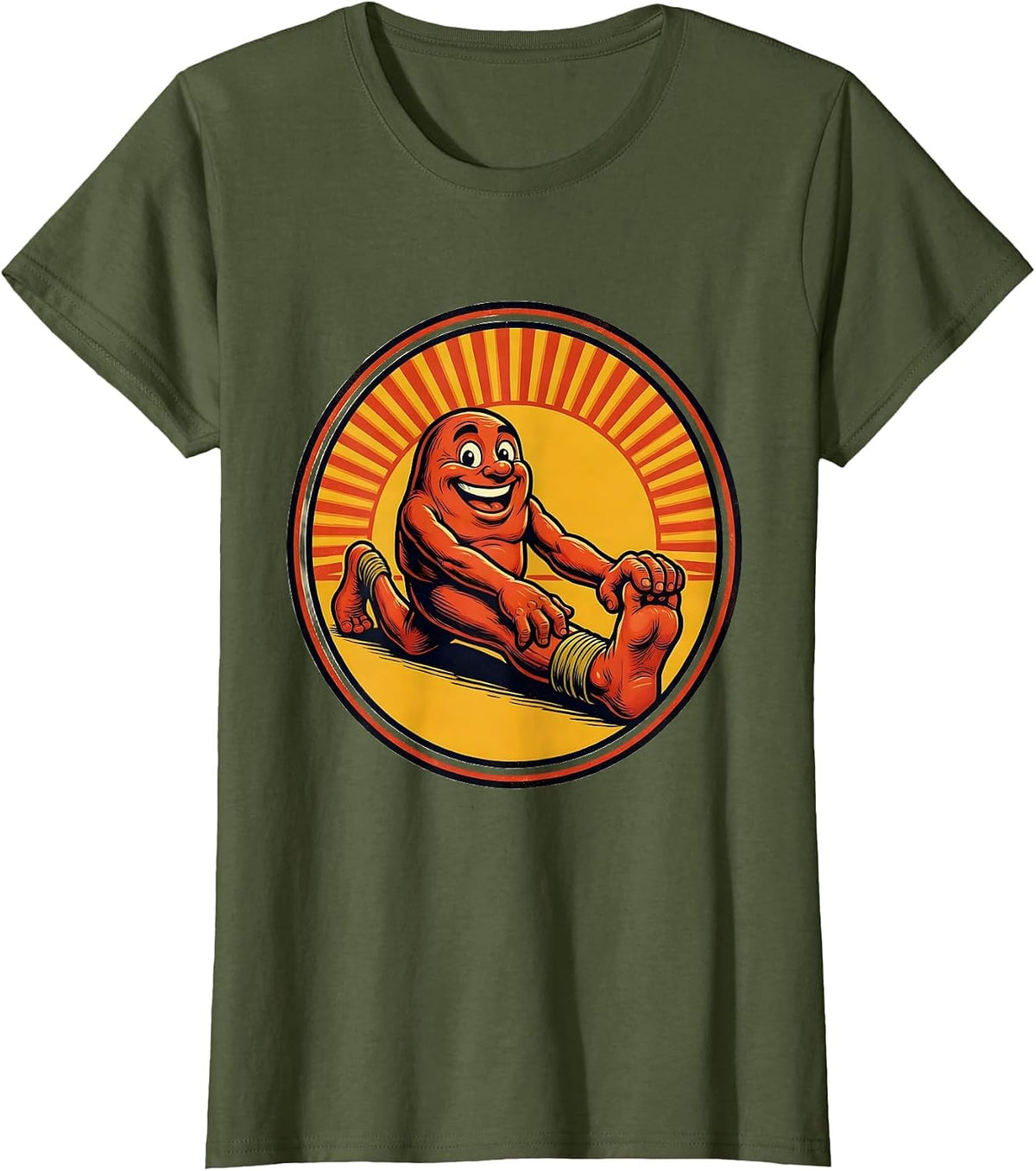 Women's Physical Therapy Hamstring Stretch Sunrise Design T-Shirt - Olive Green