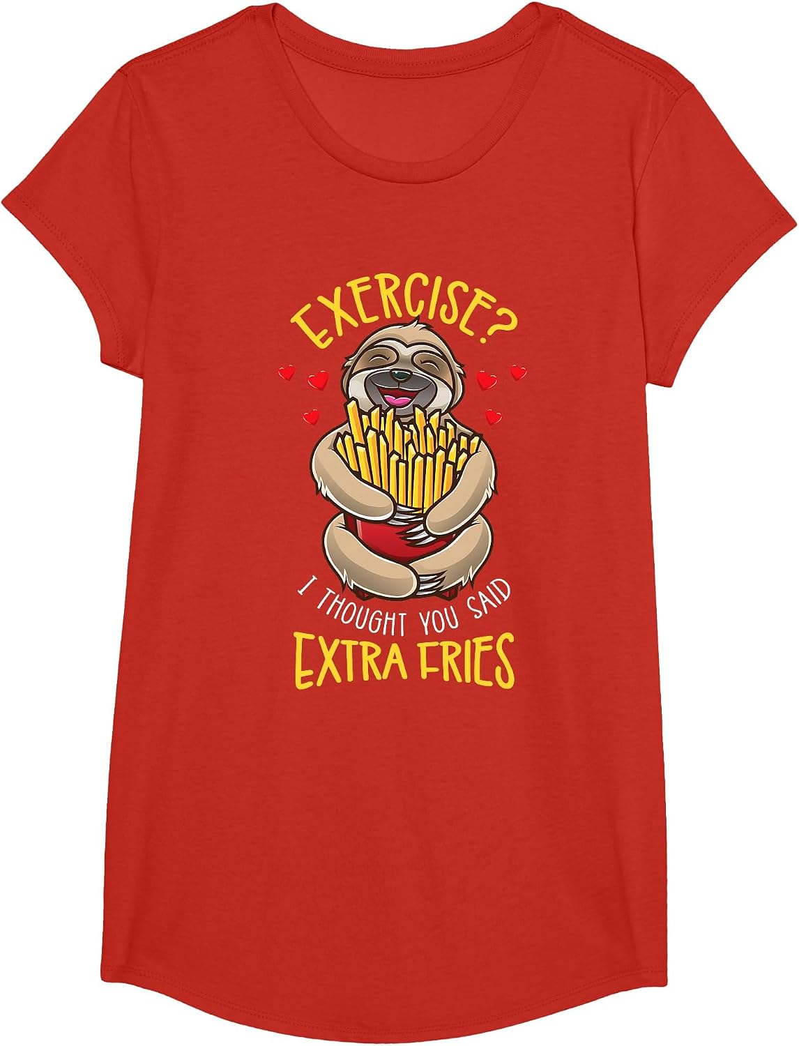 Exercise I Thought You Said Extra Fries Sloth T-Shirt - Girls Red