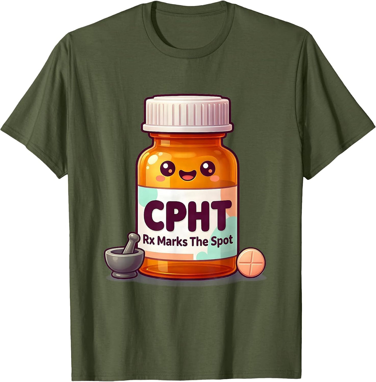 Men's CPhT: Rx Marks The Spot Cute Kawaii Pharmacy Technician Gift T-Shirt - Olive Green