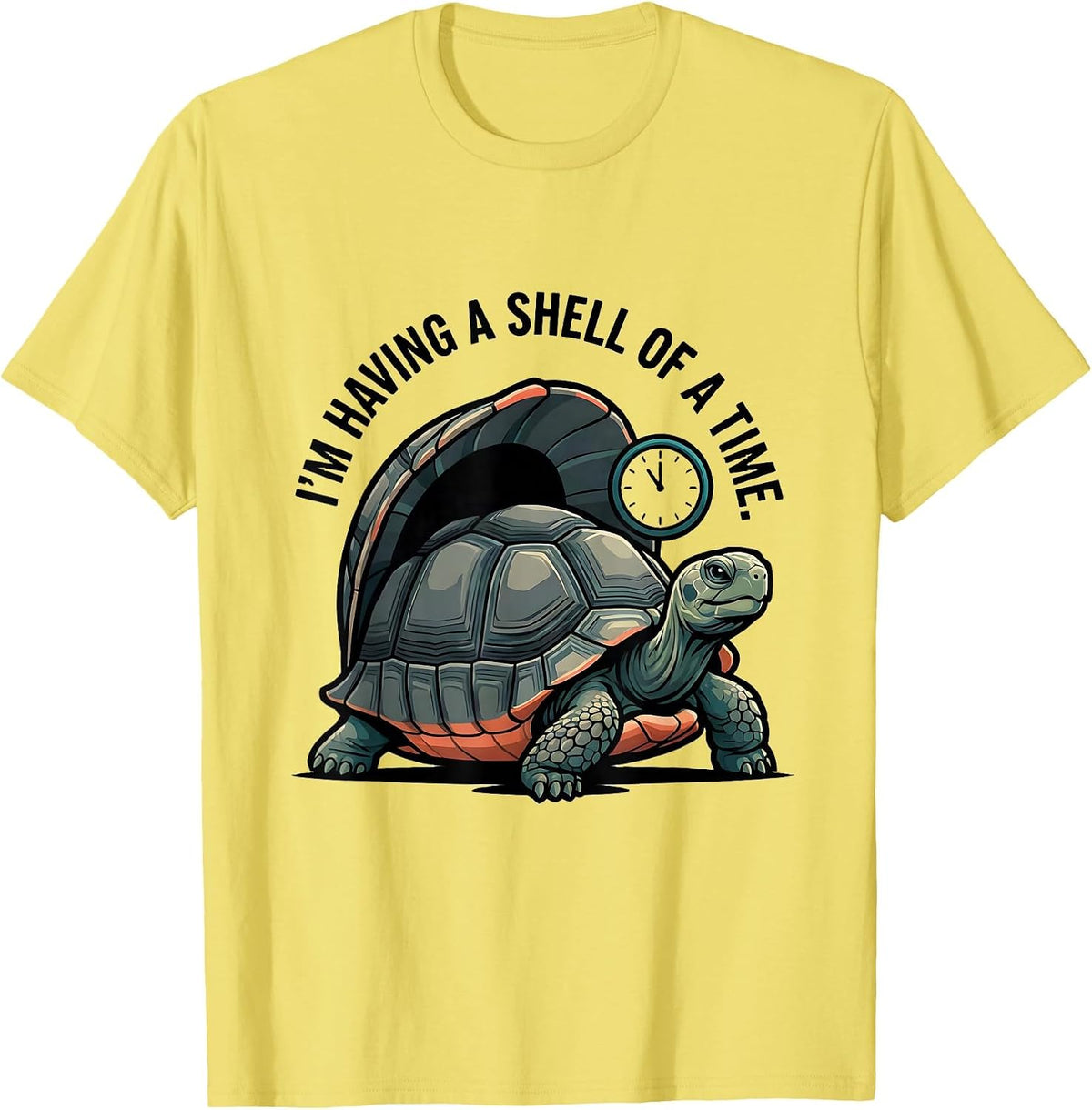 Men's I'm Having A Shell Of A Time Funny Tortoise Lover Pet Humor T-Shirt - Lemon Yellow
