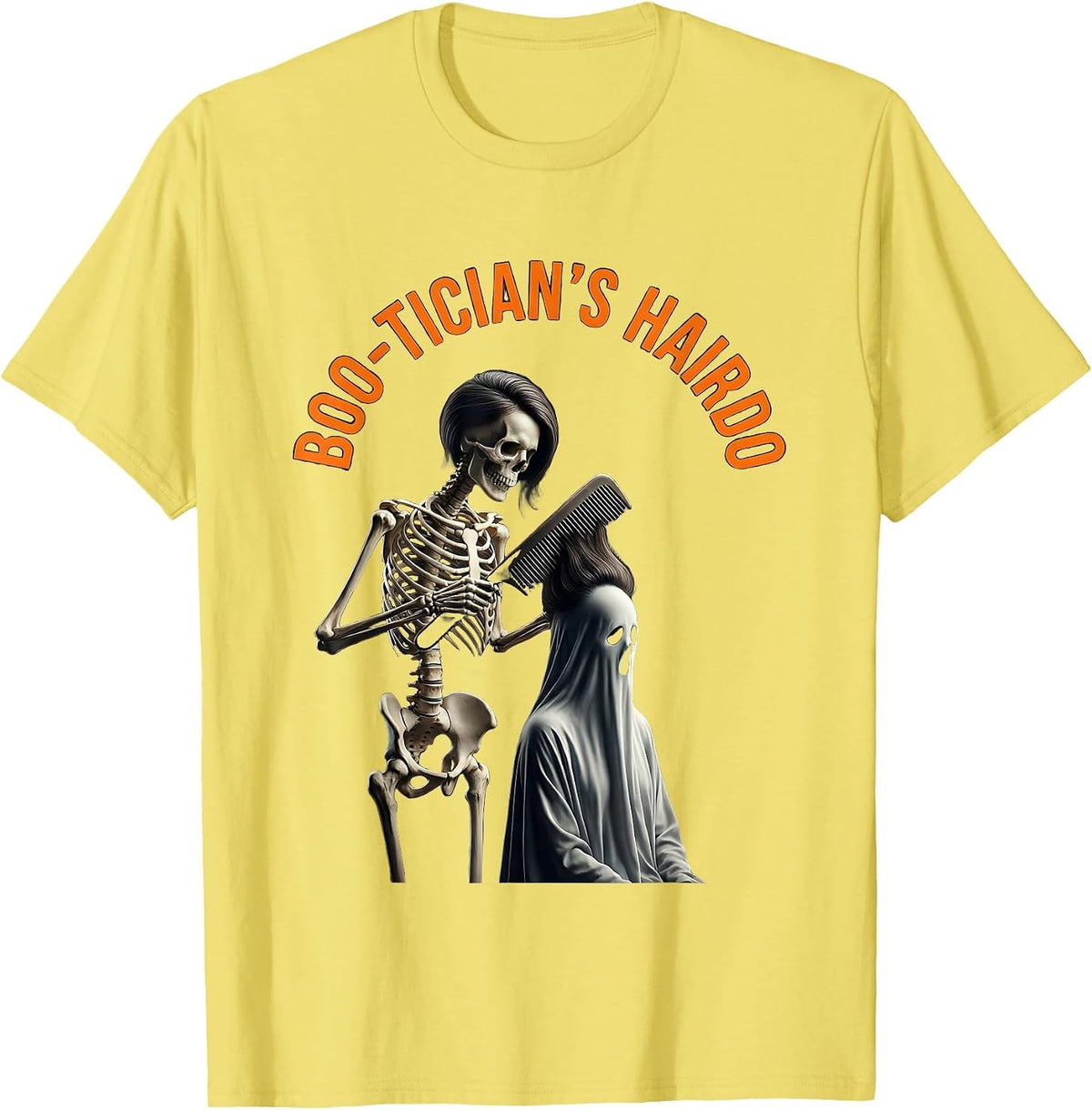 Men's Boo-tician's Hairdo Minimalist Skeleton Hairstylist T-Shirt - Lemon Yellow
