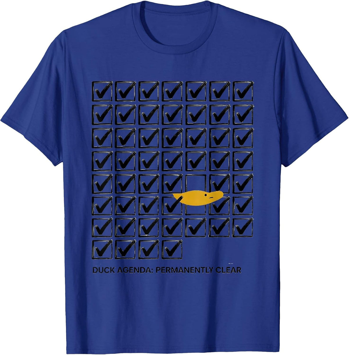 Duck Agenda Permanently Clear Funny Duck Sunglasses Novelty T-Shirt - Royal Blue