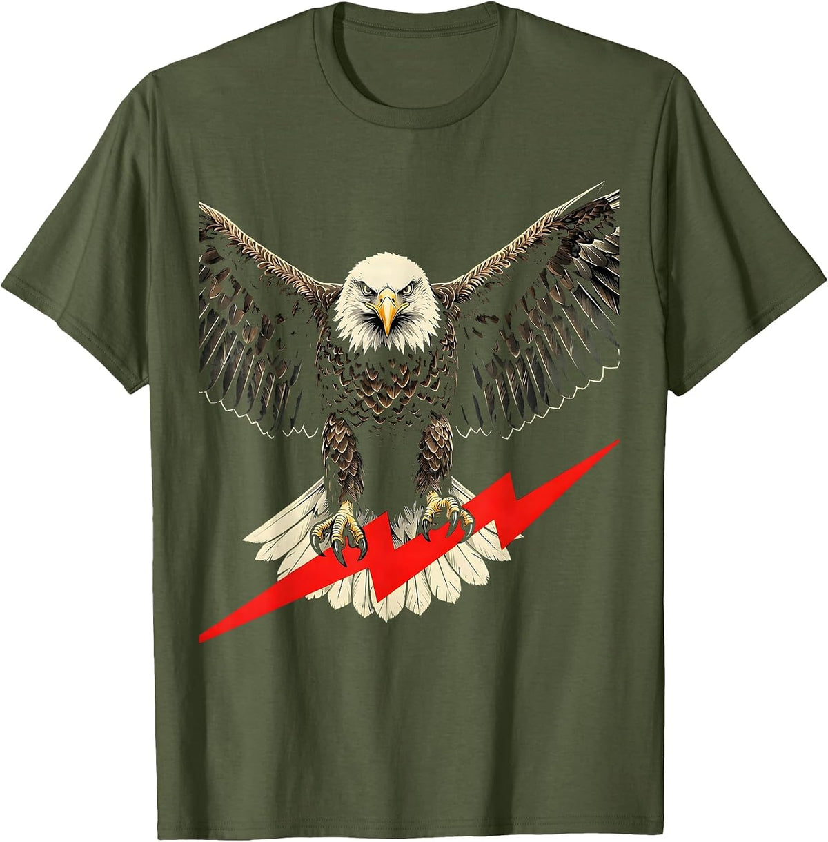 Men's Bald Eagle Lightning Bolt Freedom Graphic Tee T-Shirt - Olive Green