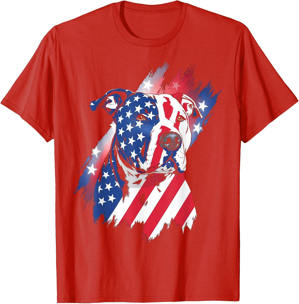 4th of July American Flag Patriotic Pitbull Terrier T-Shirt - Red