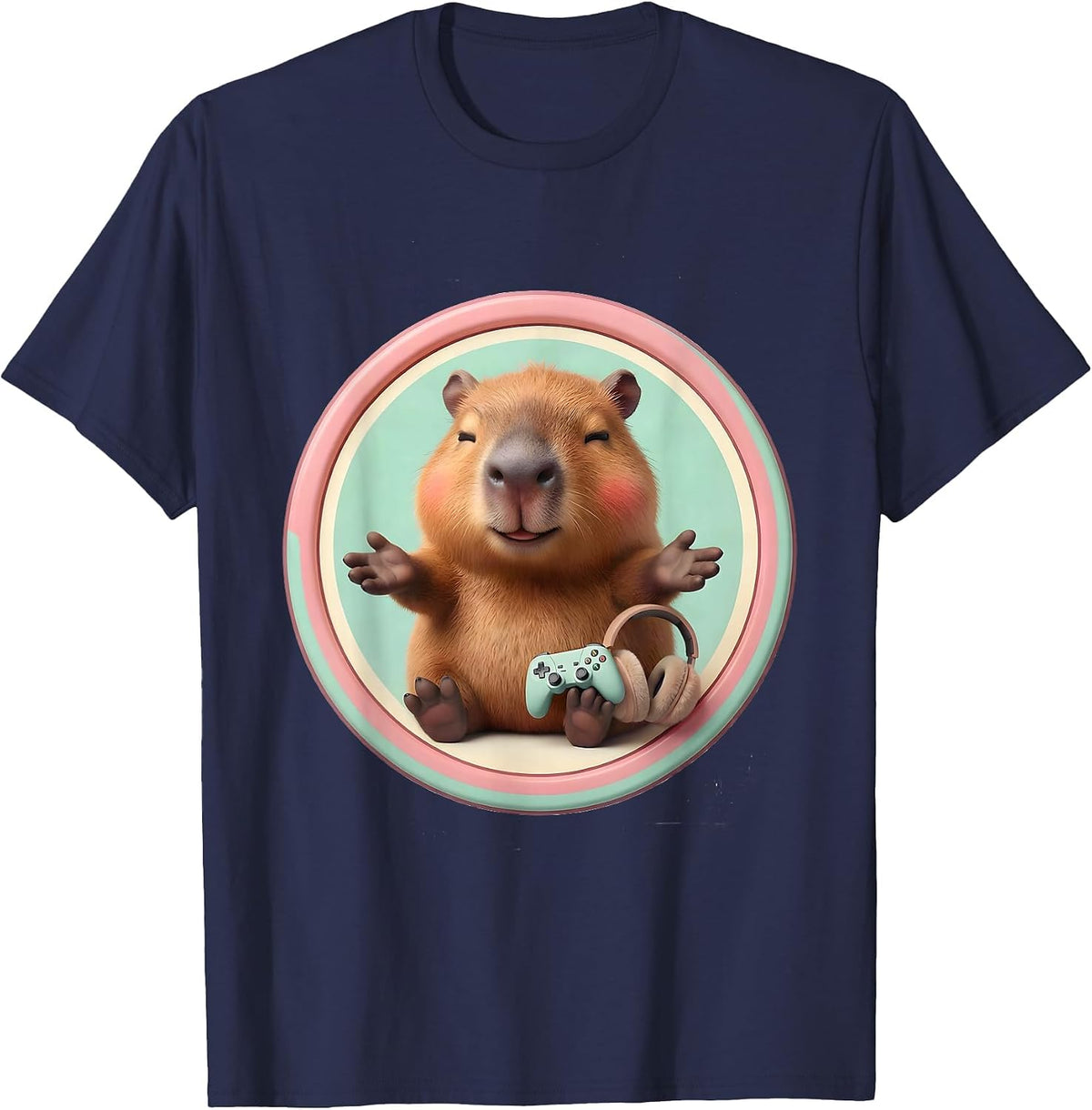 Capybara Gamer Meme Humor Cute Kawaii T-Shirt - Navy Blue