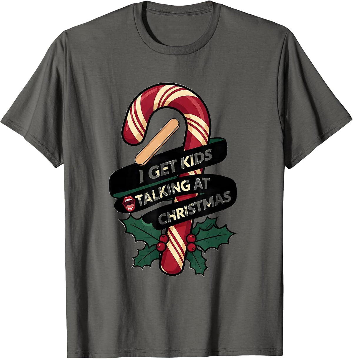 Men's I Get Kids Talking at Christmas Funny Speech Therapist SLP T-Shirt - Asphalt Grey