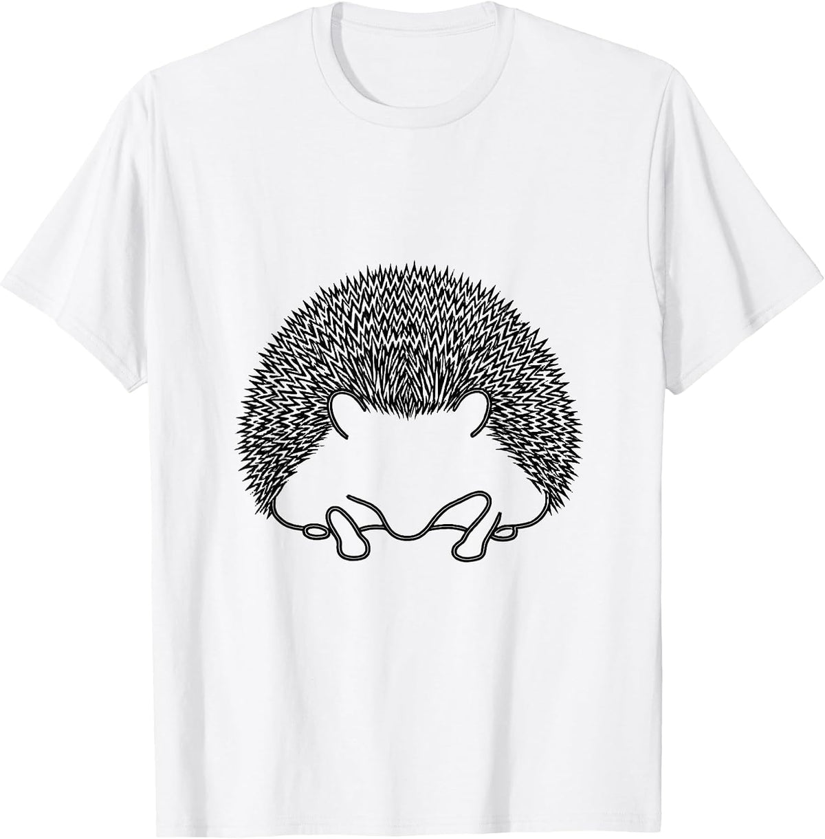 Men's Curled Hedgehog Line Art Cute Animal Humor T-Shirt - White