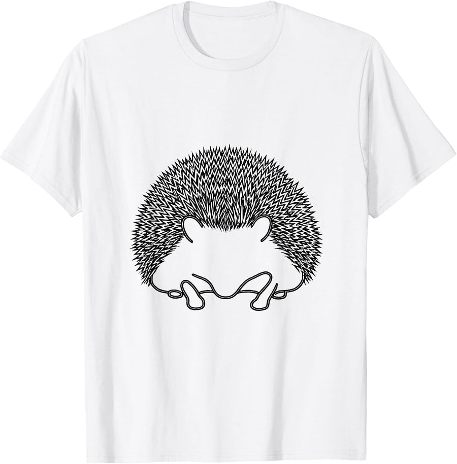 Men's Curled Hedgehog Line Art Cute Animal Humor T-Shirt - White