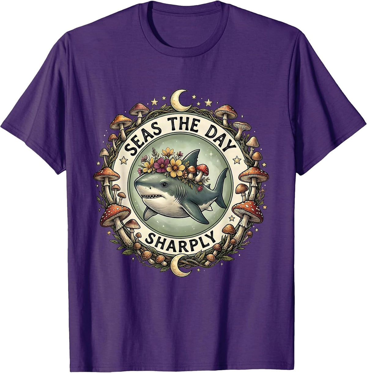 Seas the Day Sharply Shark Ocean Design T-Shirt - Purple