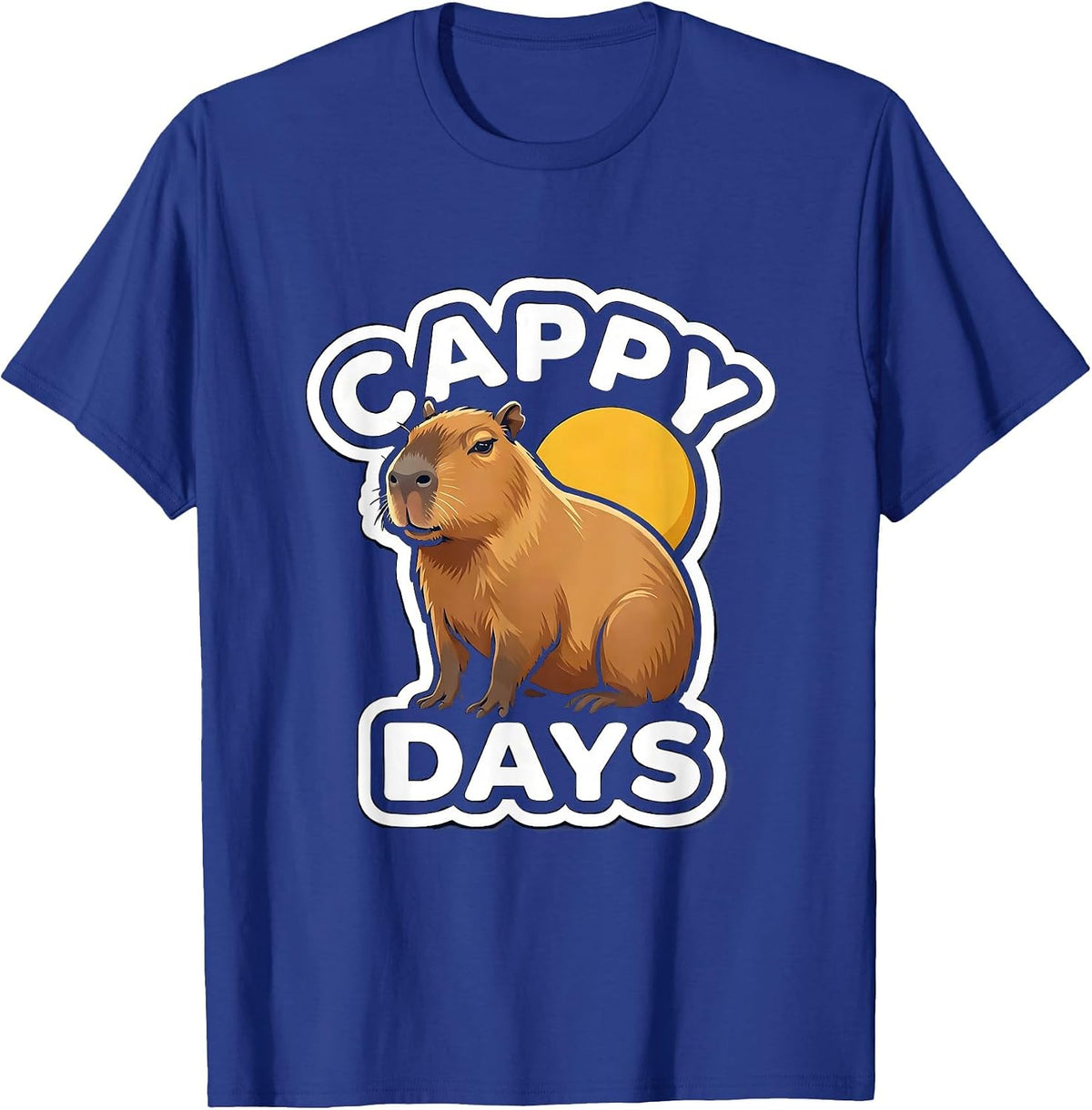 Men's Cappy Days Funny Capybara Meme Animal Humor Sticker Style T-Shirt - Royal Blue