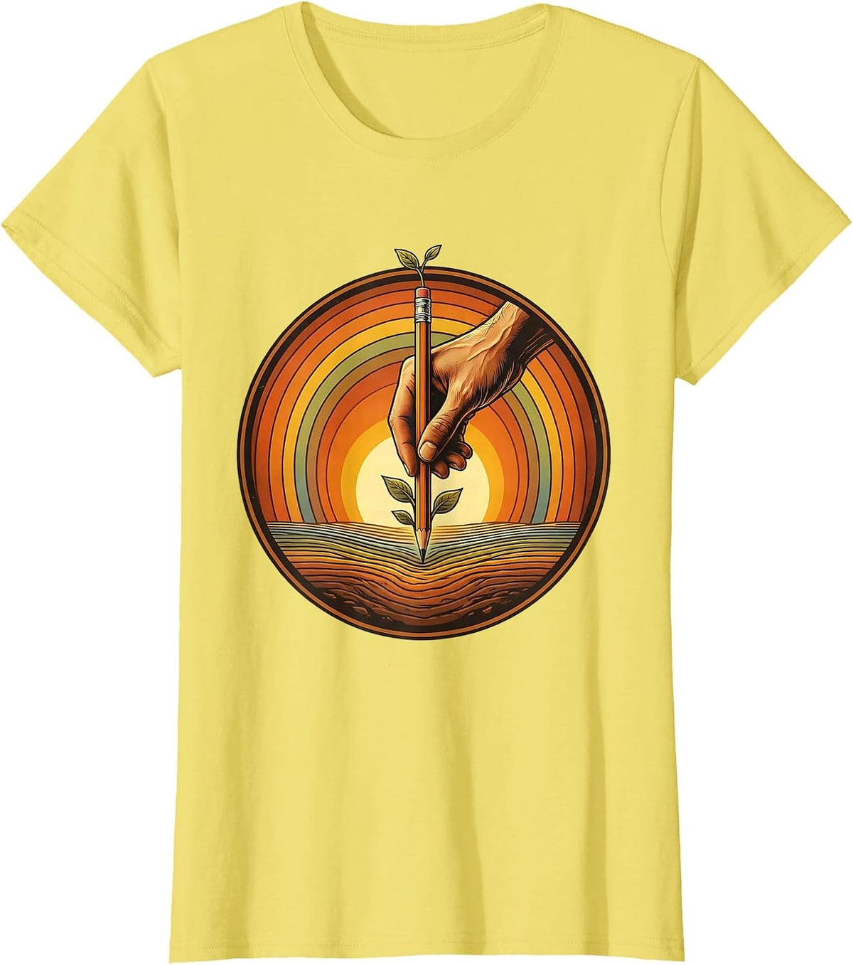 Women's Special Education Teacher Pencil Planting Graphic T-Shirt - Lemon Yellow