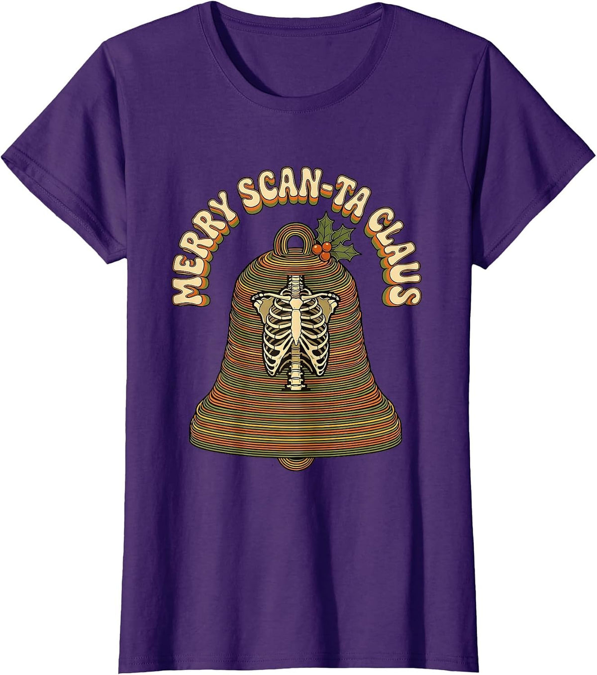Women's Merry Scan-ta Claus Retro 70s Radiology Tech Christmas T-Shirt - Purple