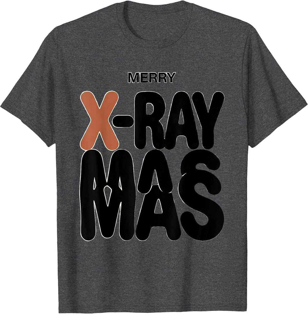 Merry X-Raymas Funny Radiology Tech Christmas Skeleton Humor T-Shirt - Dark Heather Grey