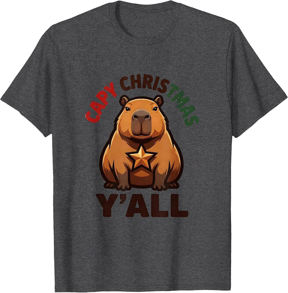 Capy Christmas, Y'all Funny Capybara Animal Lover Family T-Shirt - Dark Heather Grey