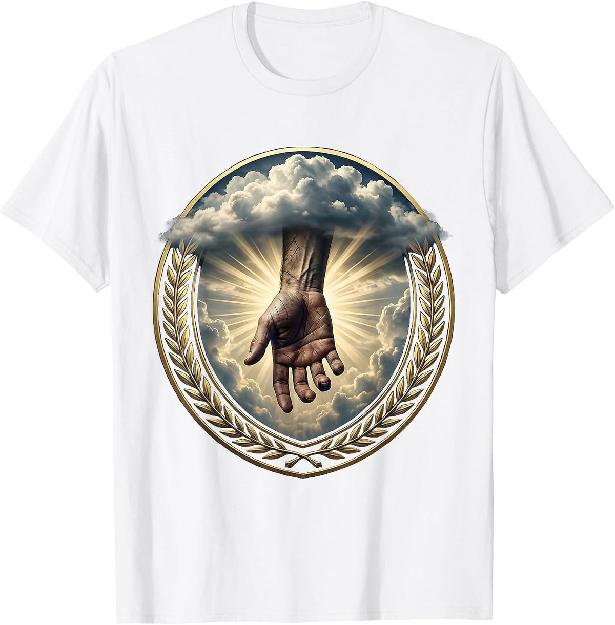 Men's Nail-Scarred Hand From the Clouds Christian Design T-Shirt - White