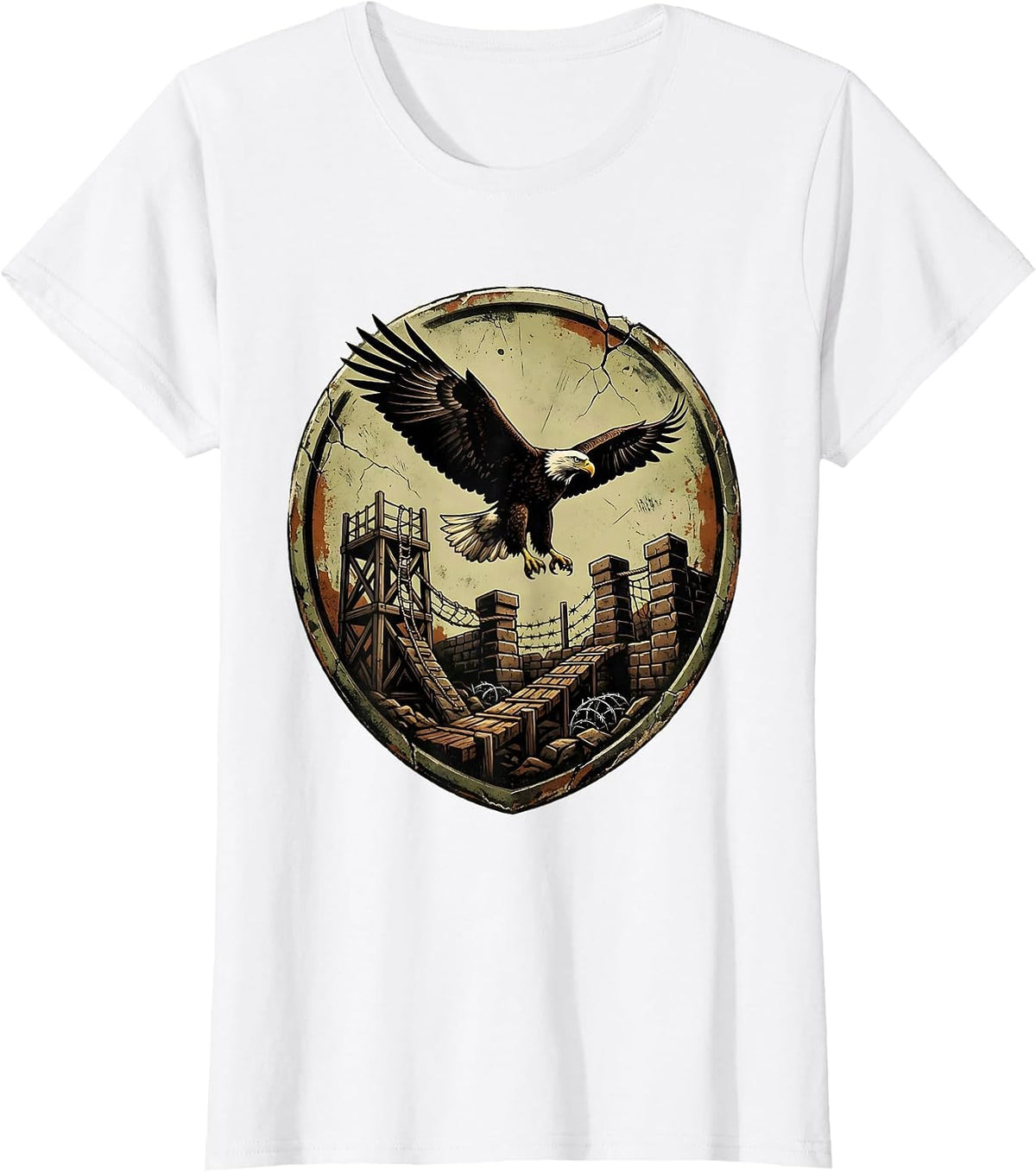 Eagle Soaring Over Military Obstacle Course T-Shirt - White
