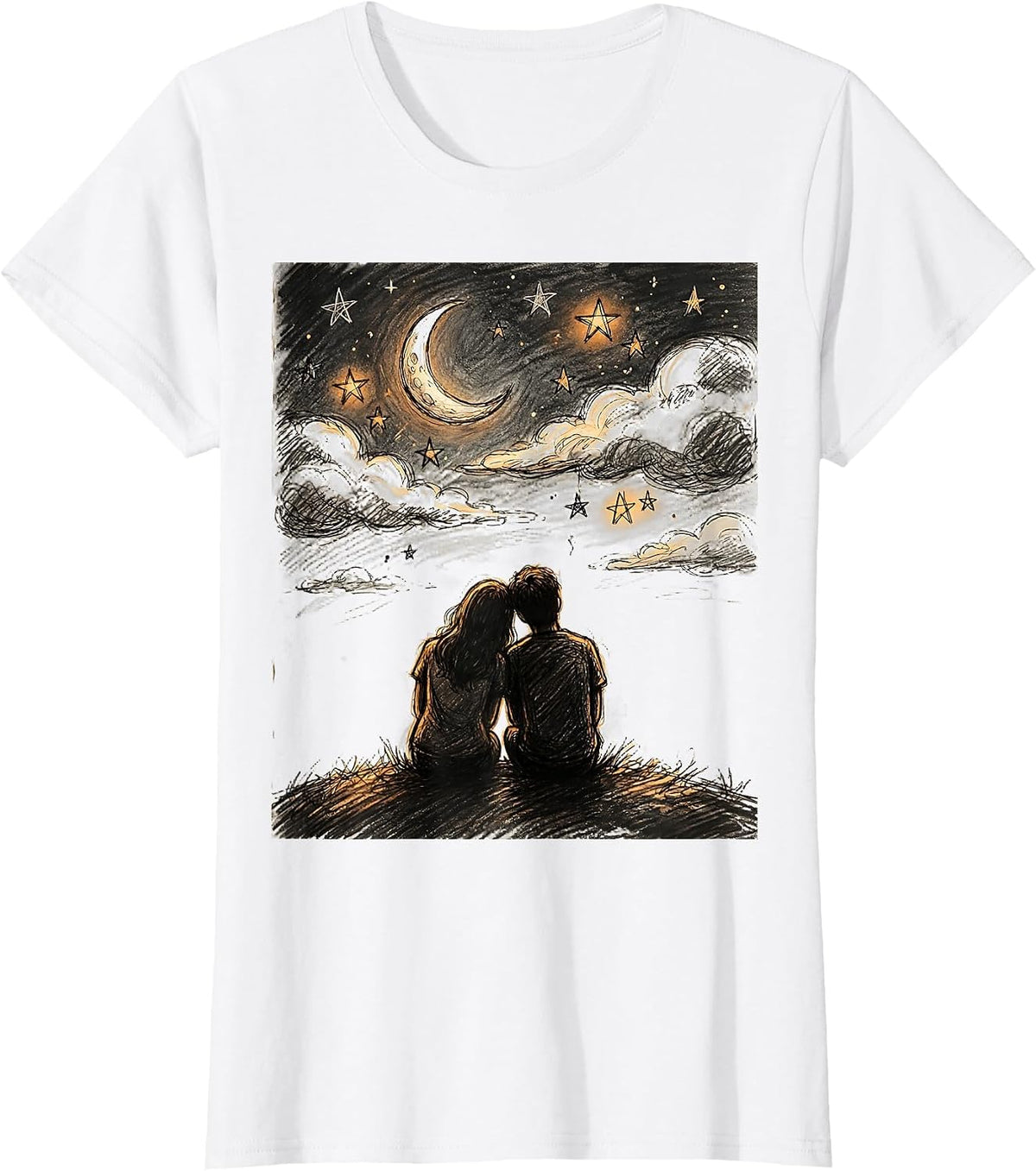 Suicide Prevention Two Silhouettes Night Sky Design T-Shirt - White