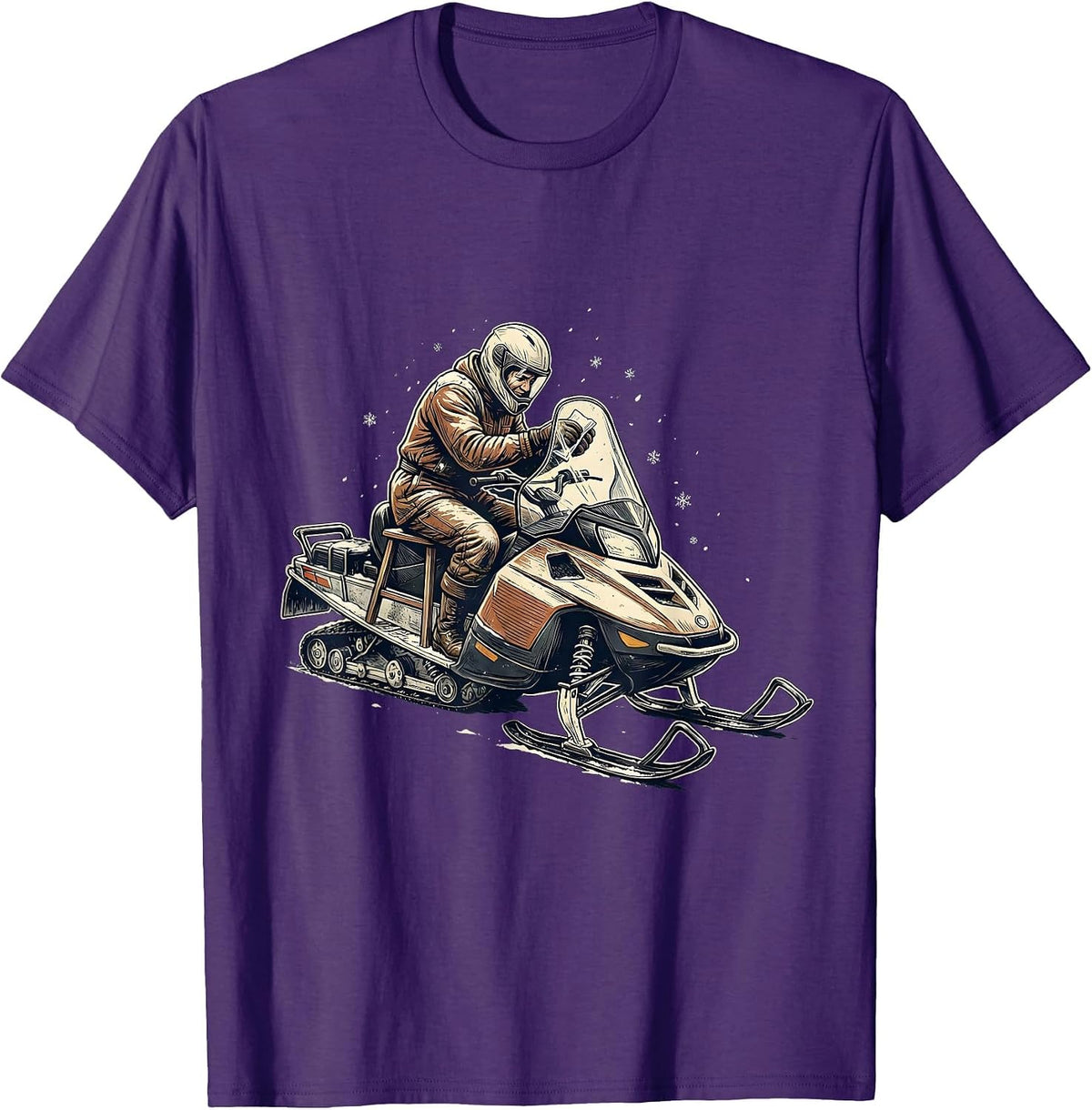Helmeted Snowmobile Rider Vintage Winter Humor T-Shirt - Purple