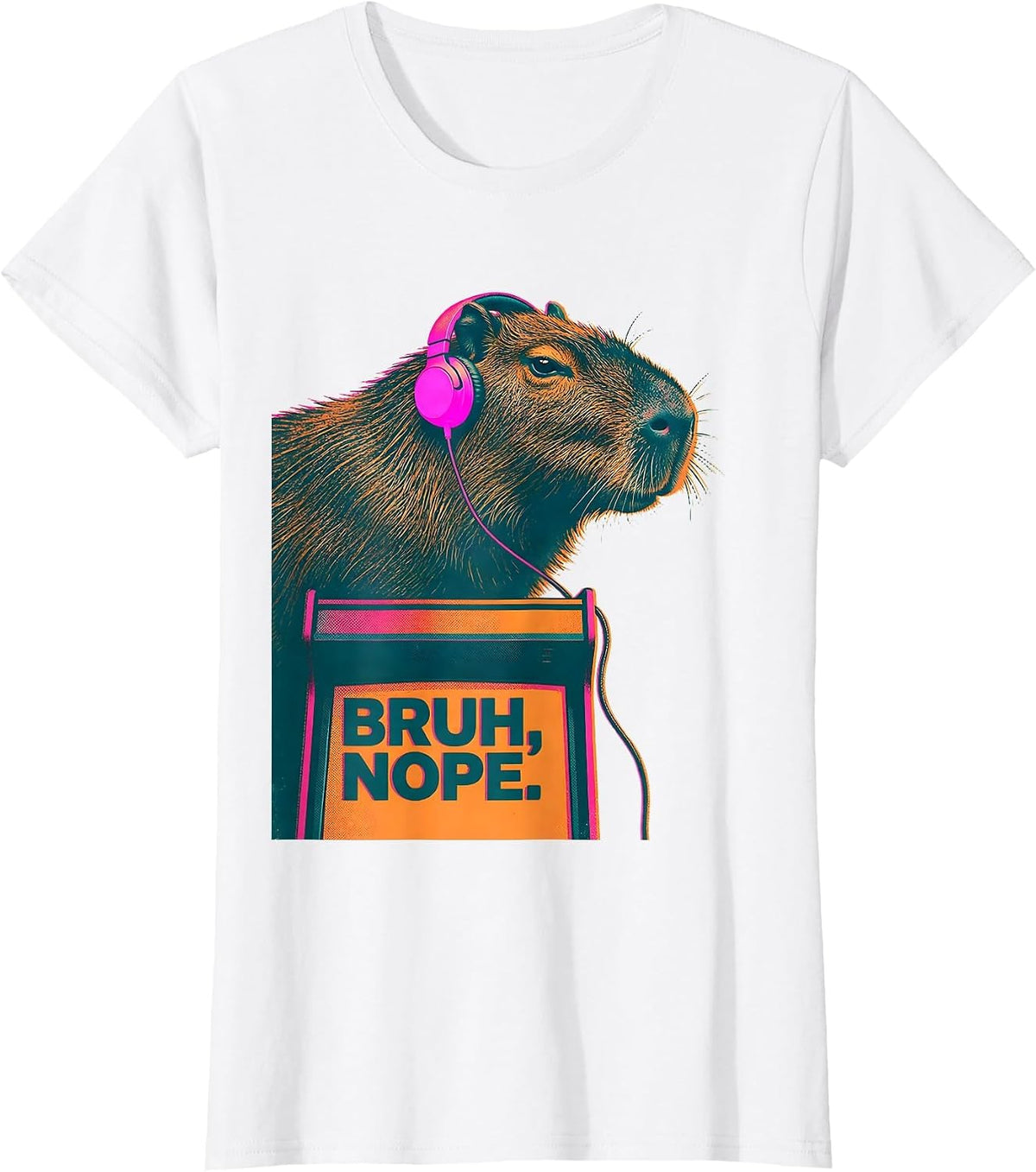 Women's Bruh Nope Risograph Capybara Gamer Meme Humor T-Shirt - White