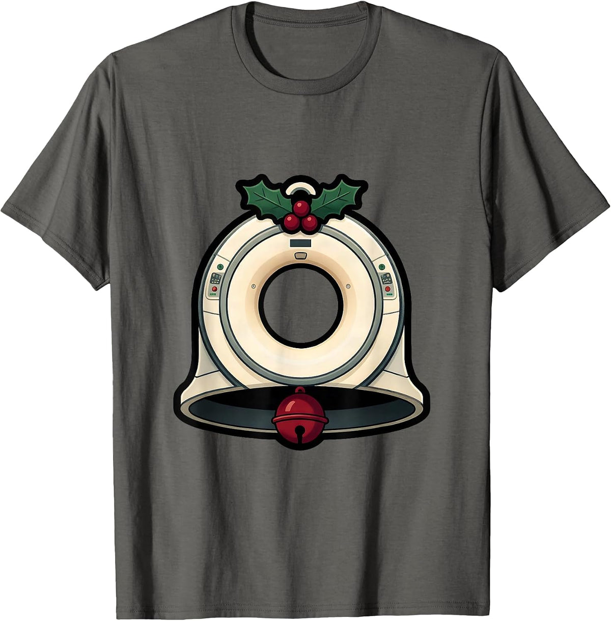 CT Gantry Christmas Bell Radiology Tech Holiday Humor T-Shirt - Asphalt Grey