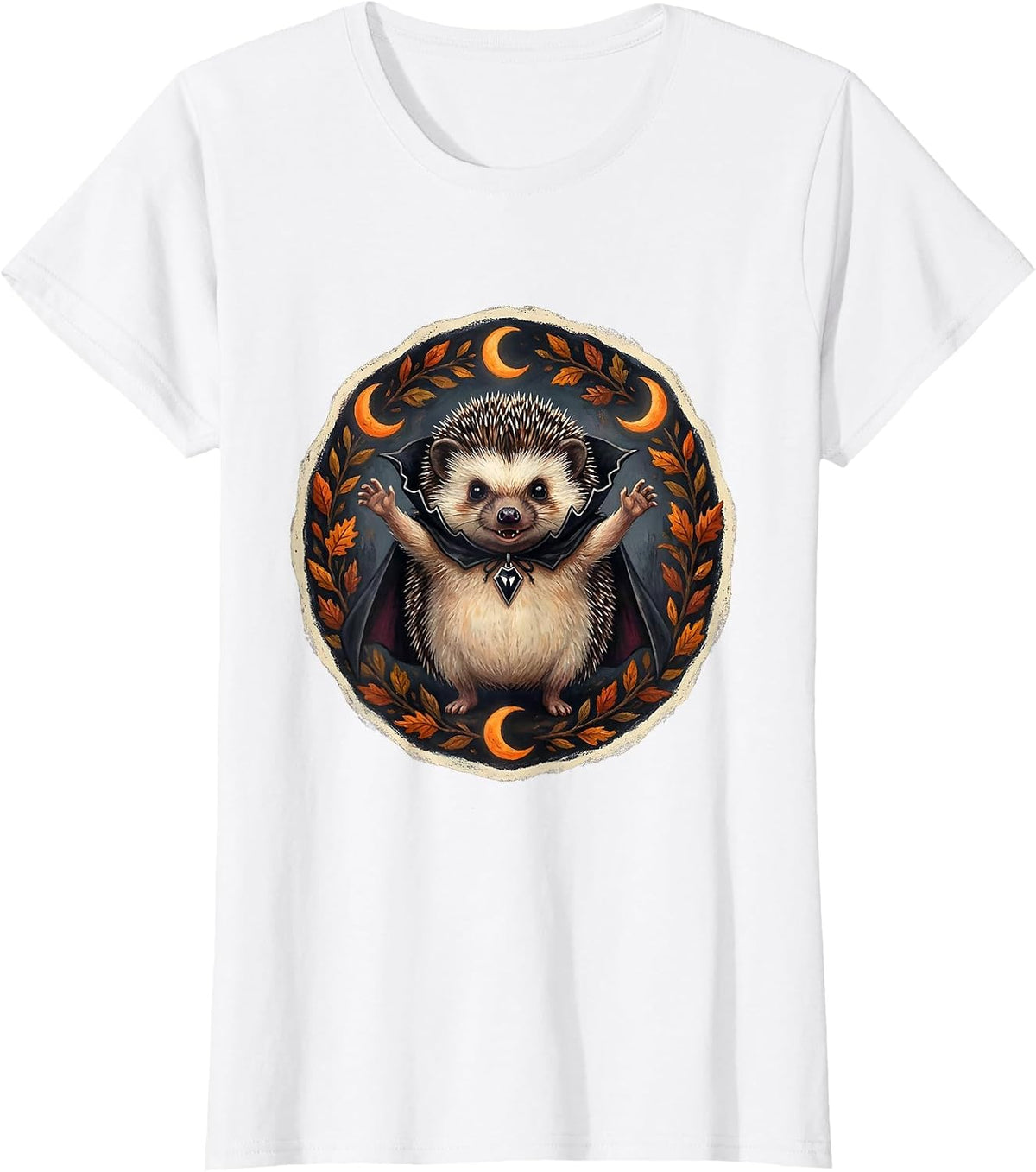 Cute Halloween Dracula Hedgehog Spooky Design T-Shirt - White