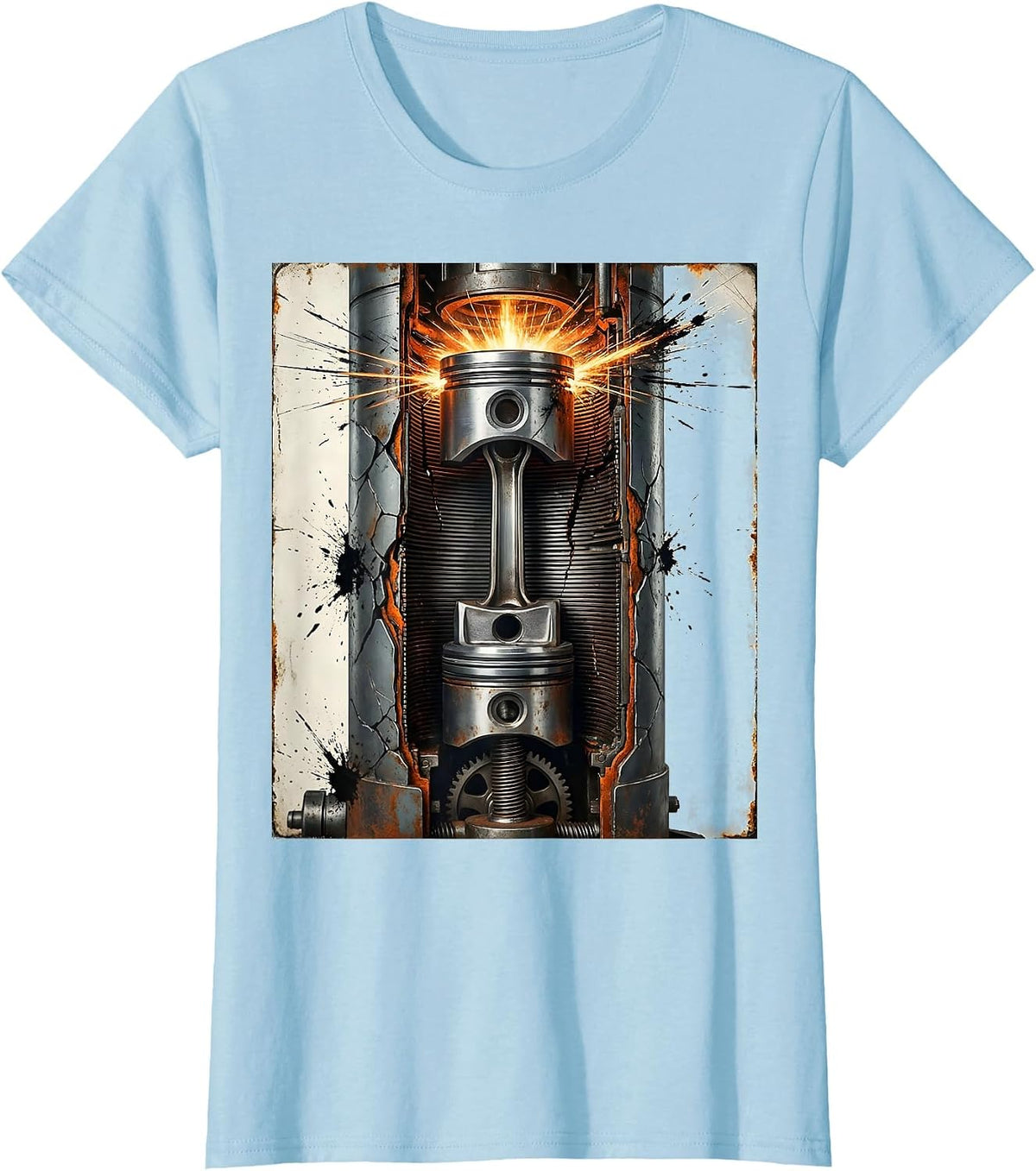 Women's Engine Piston Cylinder Cutaway Mechanic Graphic T-Shirt - Baby Blue