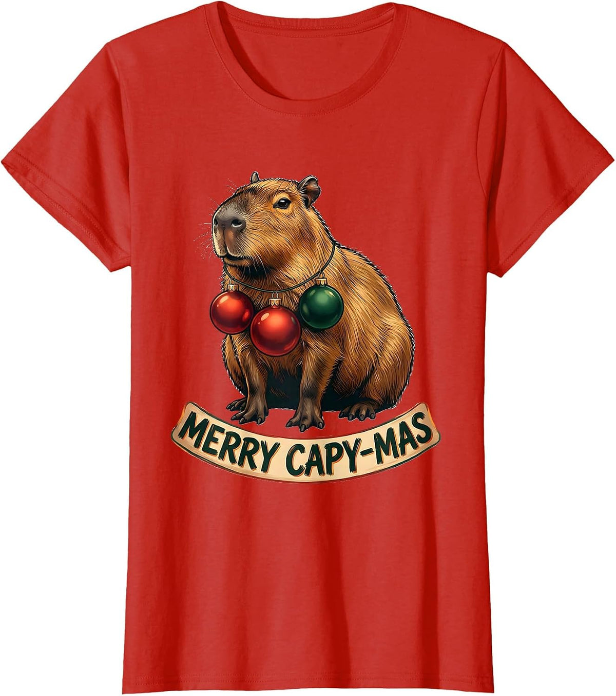 Merry Capy-mas Sign Painter Showcard Funny Capybara Lover T-Shirt - Red