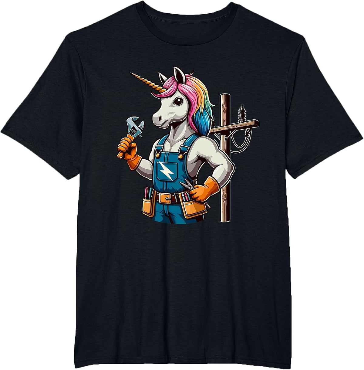 Electrician Job Matching Team Costume Colorful Unicorn Lover T-Shirt - Black