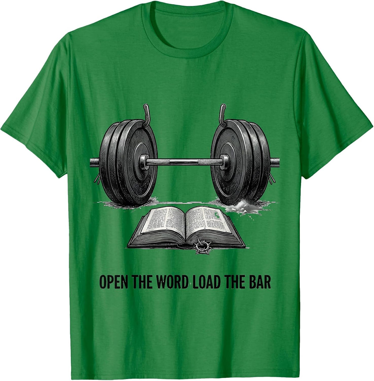 Men's Open The Word Load The Bar Funny Christian Weightlifter T-Shirt - Kelly Green