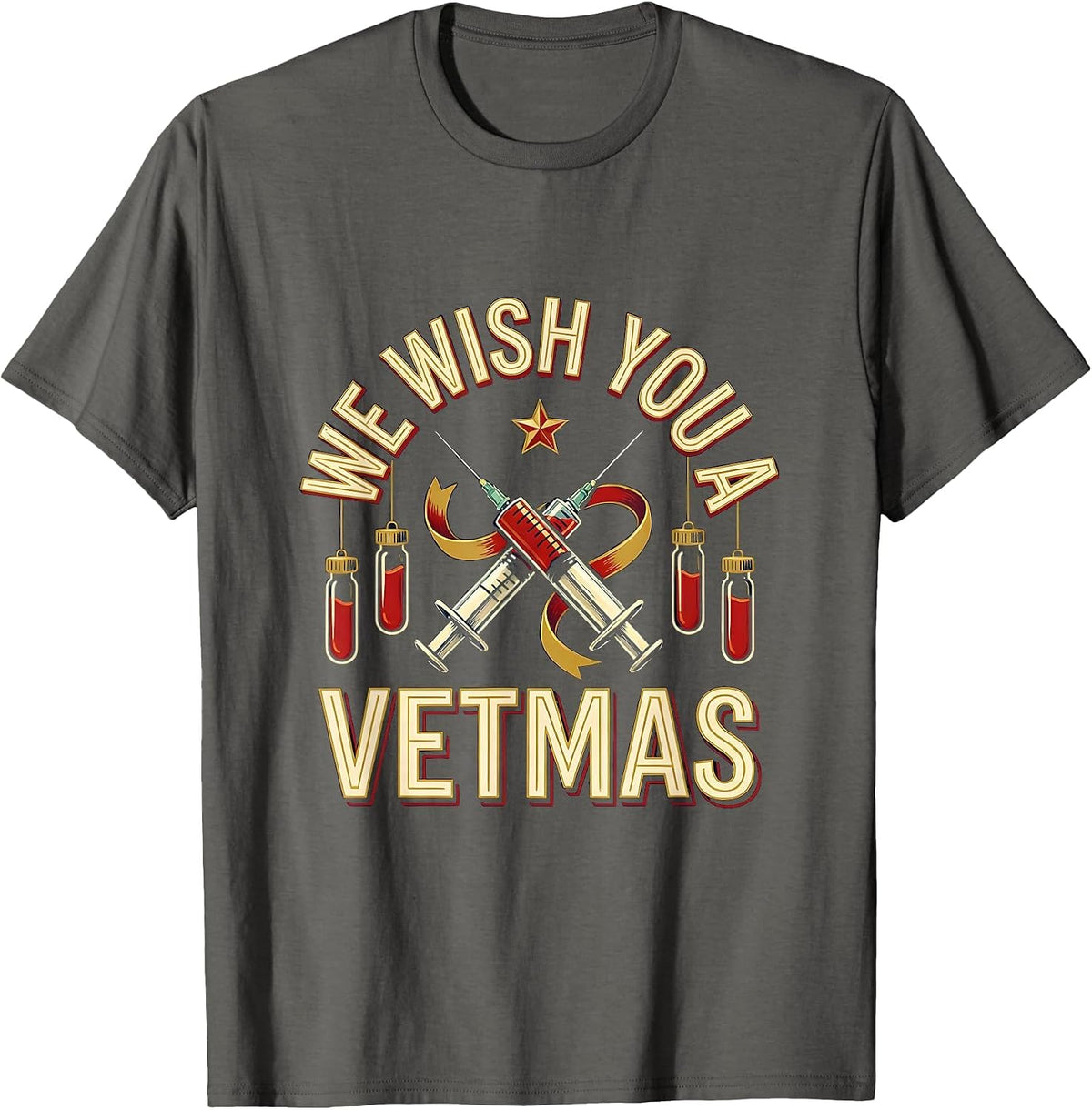 We Wish You A Vetmas Funny Veterinarian Vet Tech Christmas T-Shirt - Asphalt Grey