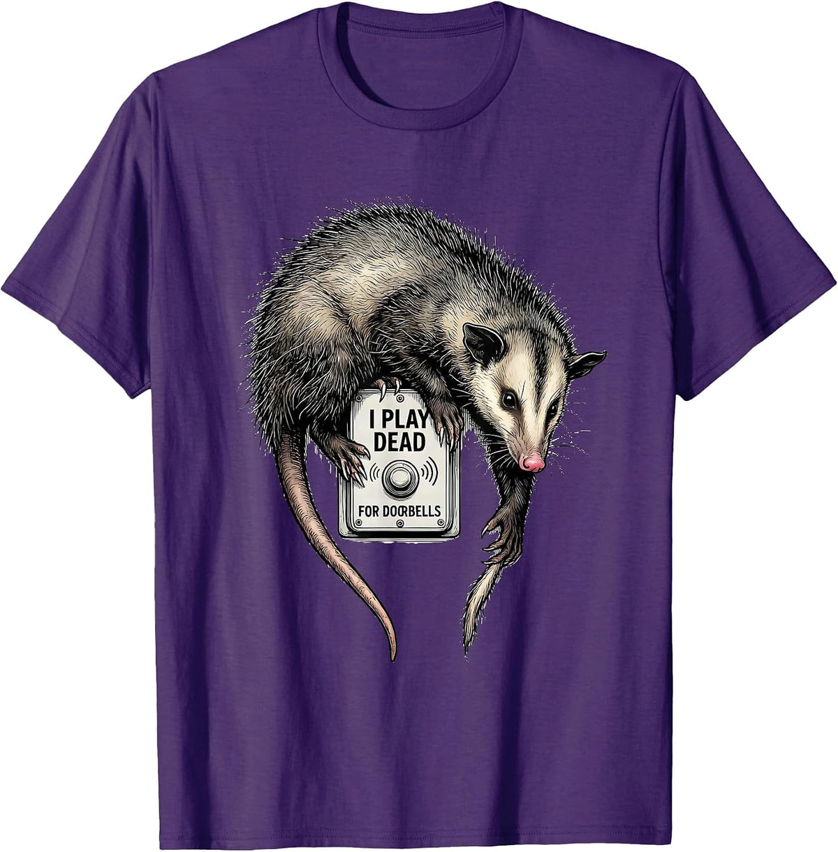I Play Dead For Doorbells Funny Opossum Animal Meme T-Shirt - Purple