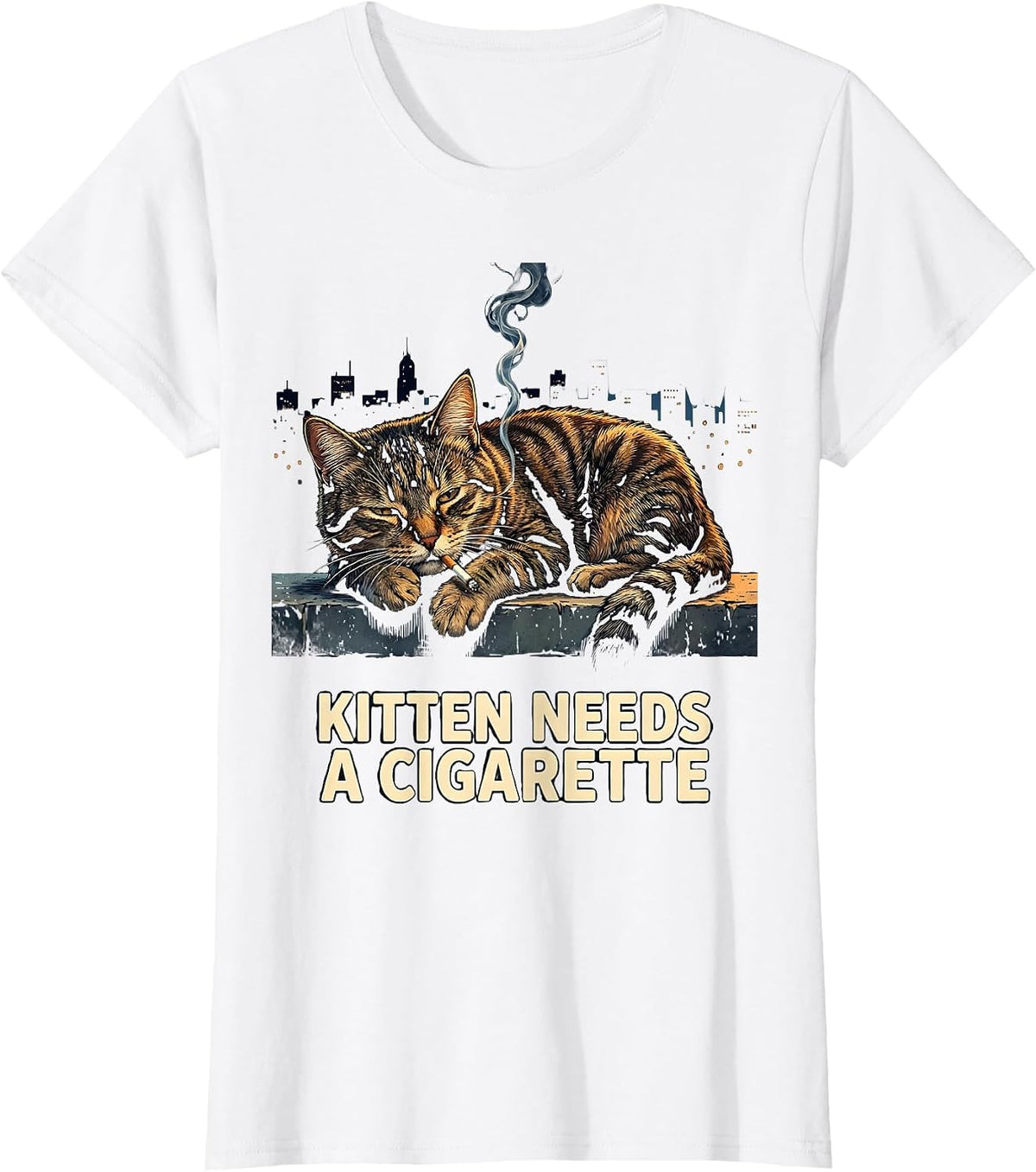 Women's Kitten Needs A Cigarette Funny Smoking Cat Meme Gen Z T-Shirt - White