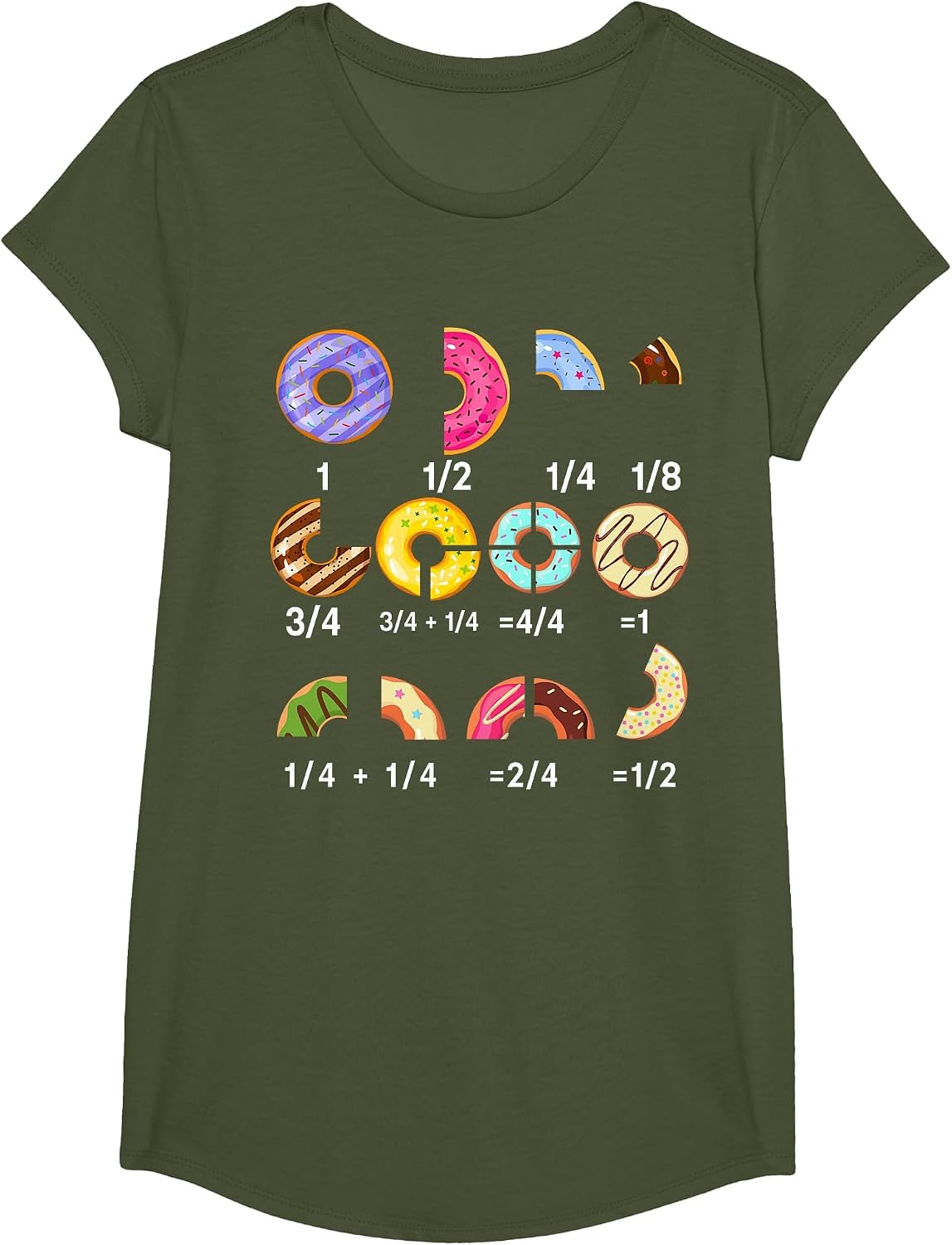 Funny Math Donut Back to School Math Teacher Sarcastic Humor T-Shirt - Girls Olive Green