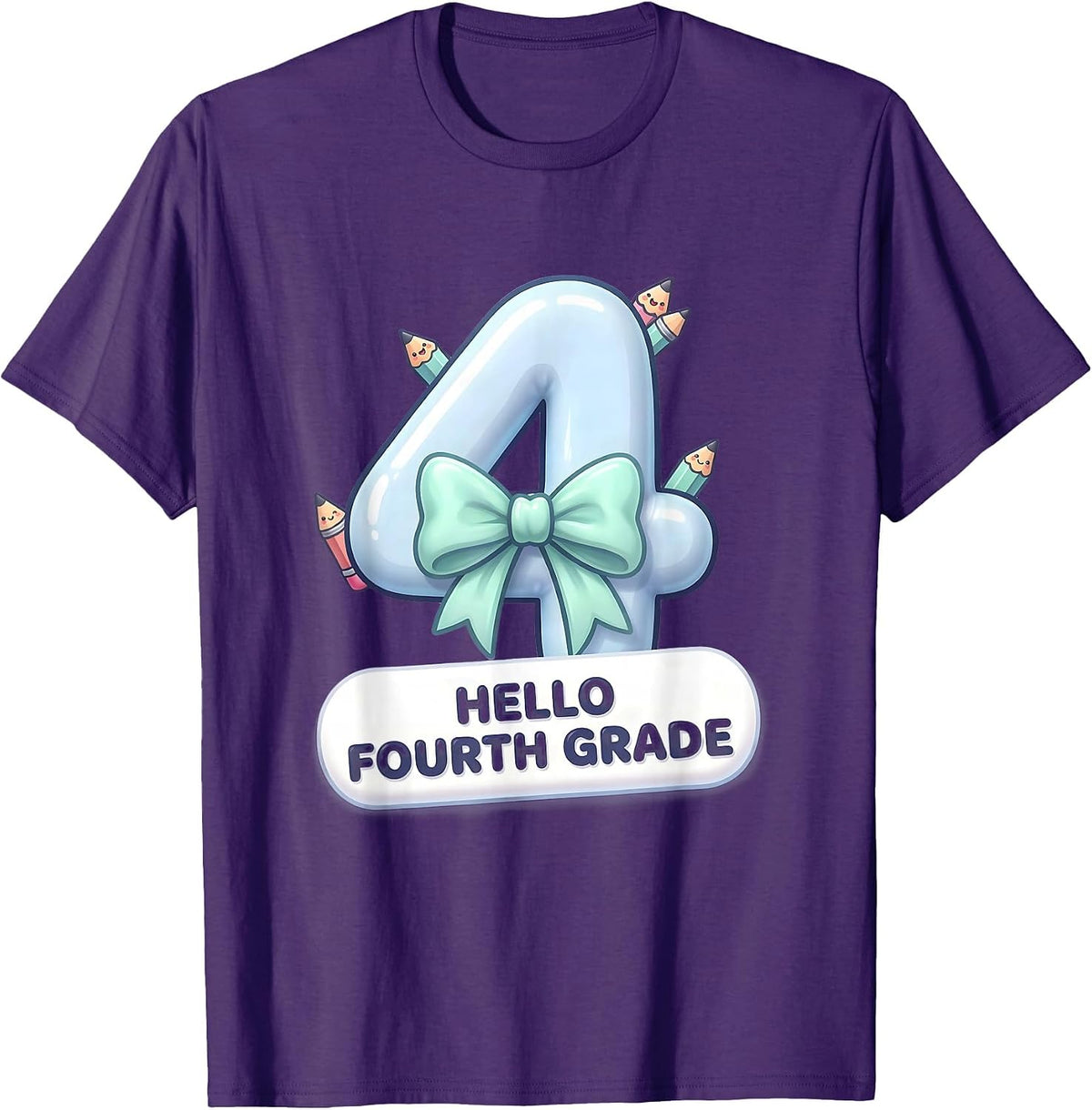 Men's Hello Fourth Grade Cute Kawaii Coquette Bow Back to School T-Shirt - Purple