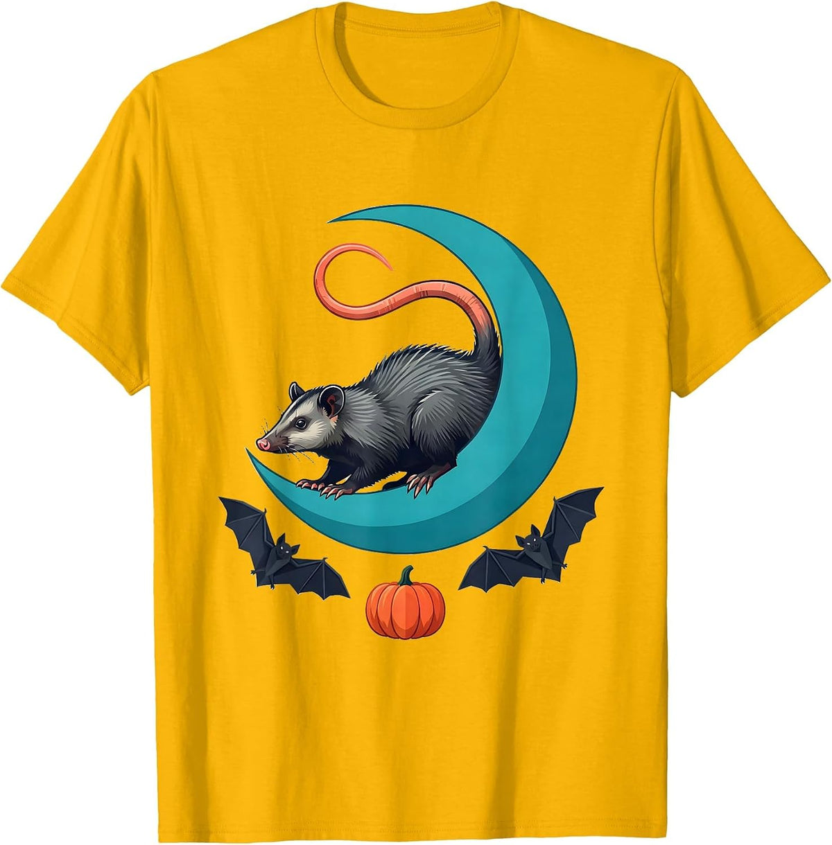 Opossum Moon Halloween Spooky Gothic Novelty T-Shirt - Golden Yellow