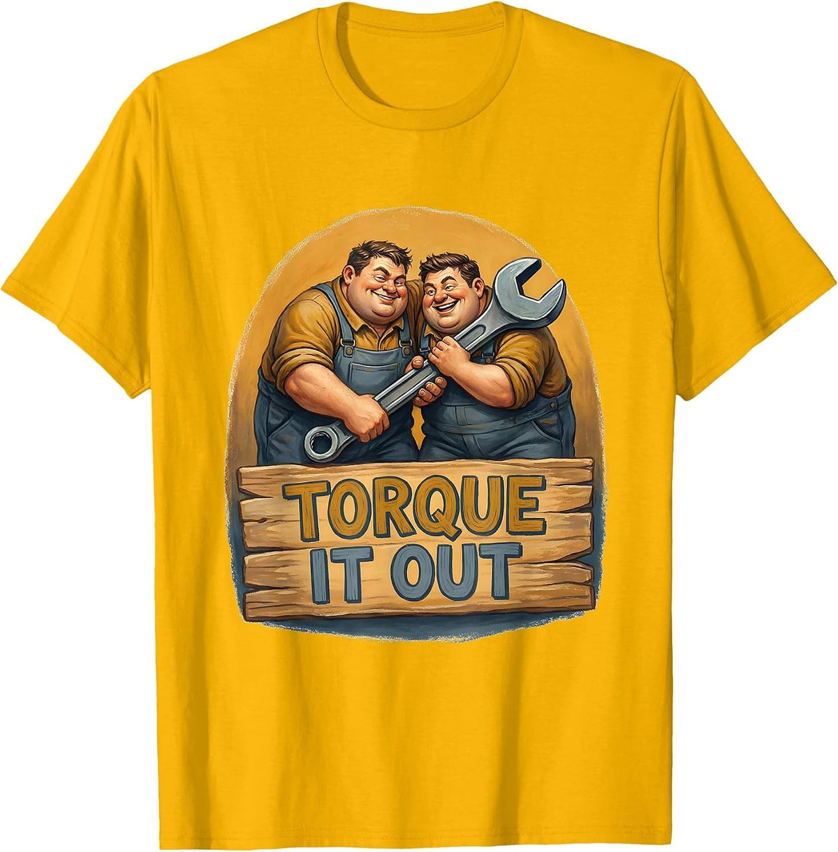 Torque It Out Mechanic Wrench Design T-Shirt - Golden Yellow