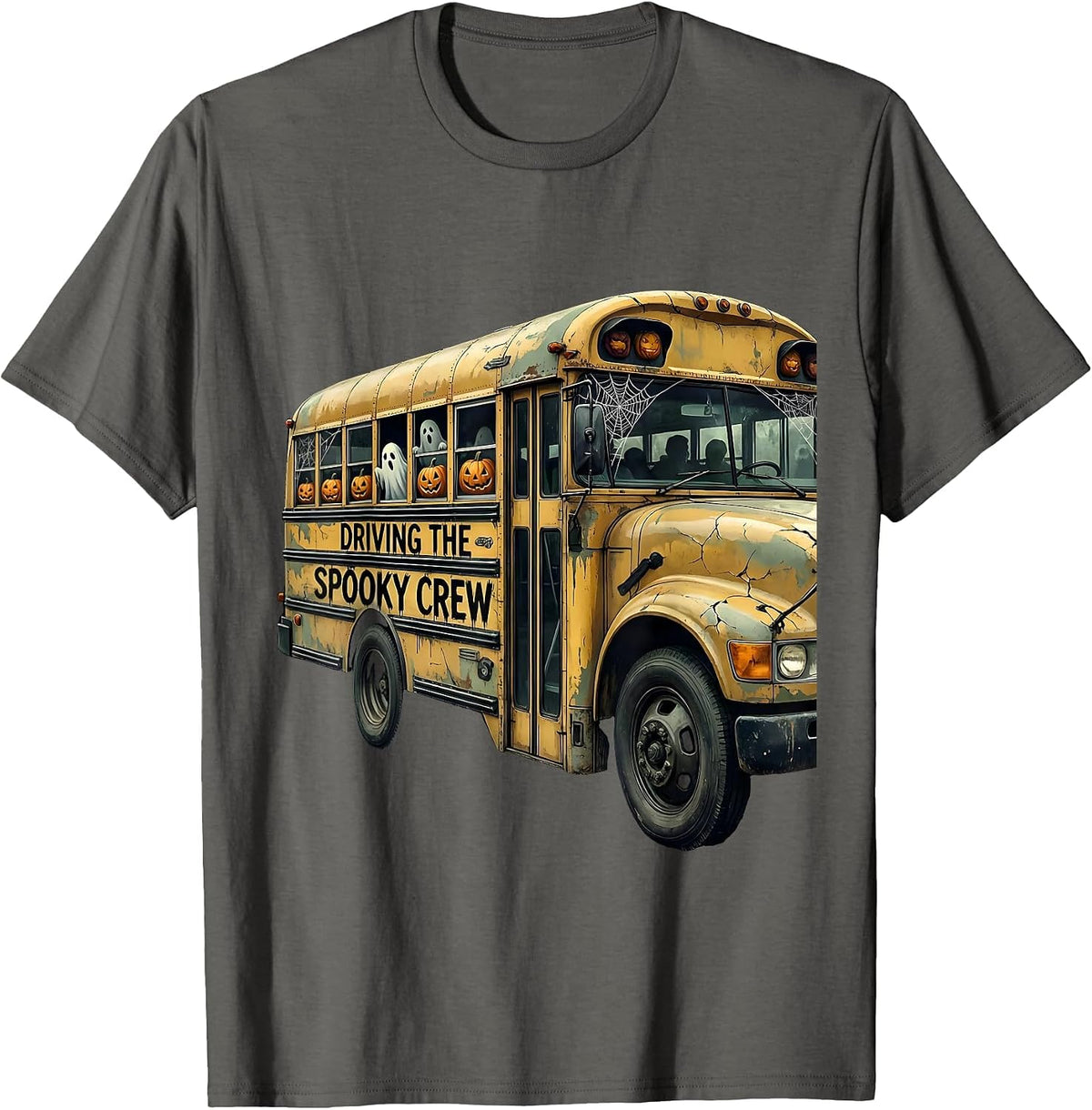 Men's Boo Crew Bus Driver Halloween Design T-Shirt - Asphalt Grey