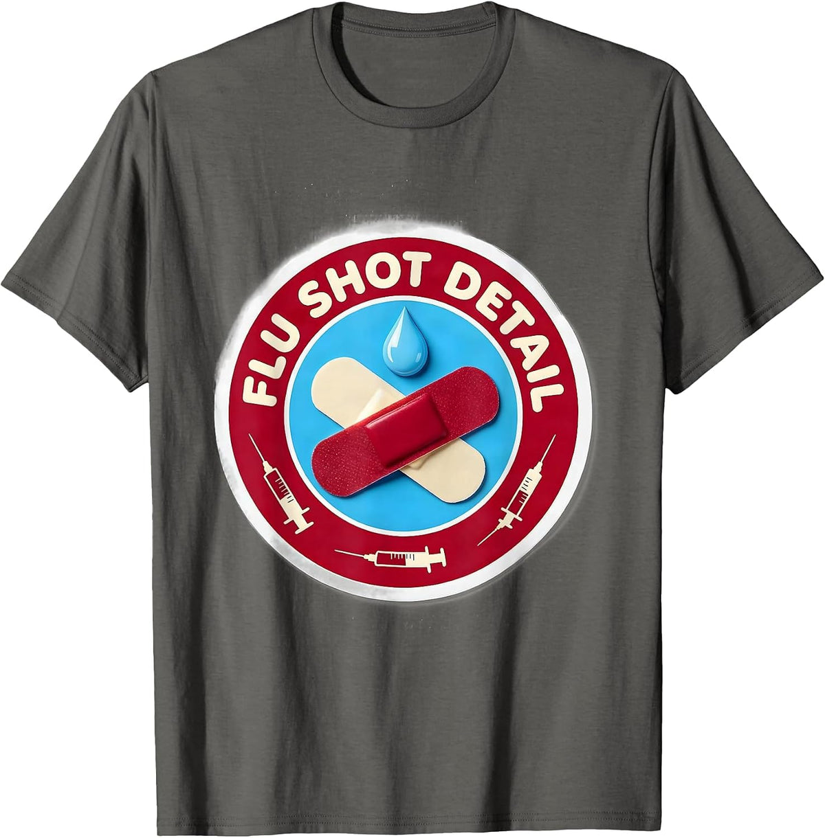 Flu Shot Detail Funny Nurse Doctor Vaccine Humor T-Shirt - Asphalt Grey