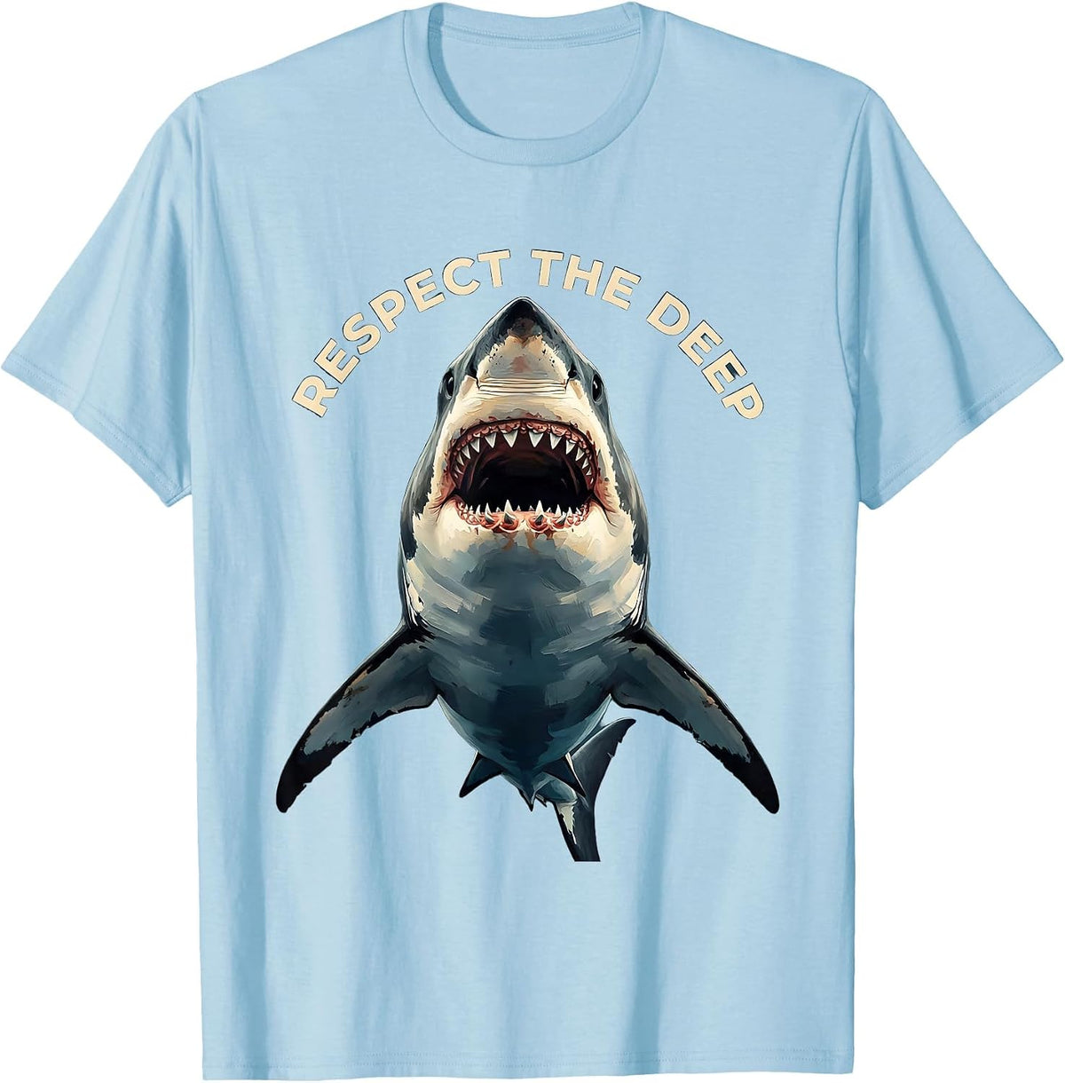 Men's Respect the Deep Shark Ocean Design T-Shirt - Baby Blue