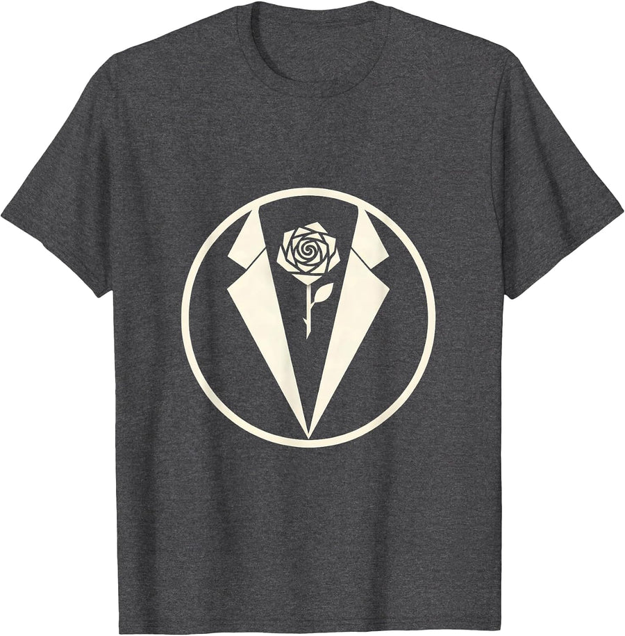 Men's Tuxedo Lapel Boutonniere Rose Illustration T-Shirt - Dark Heather Grey