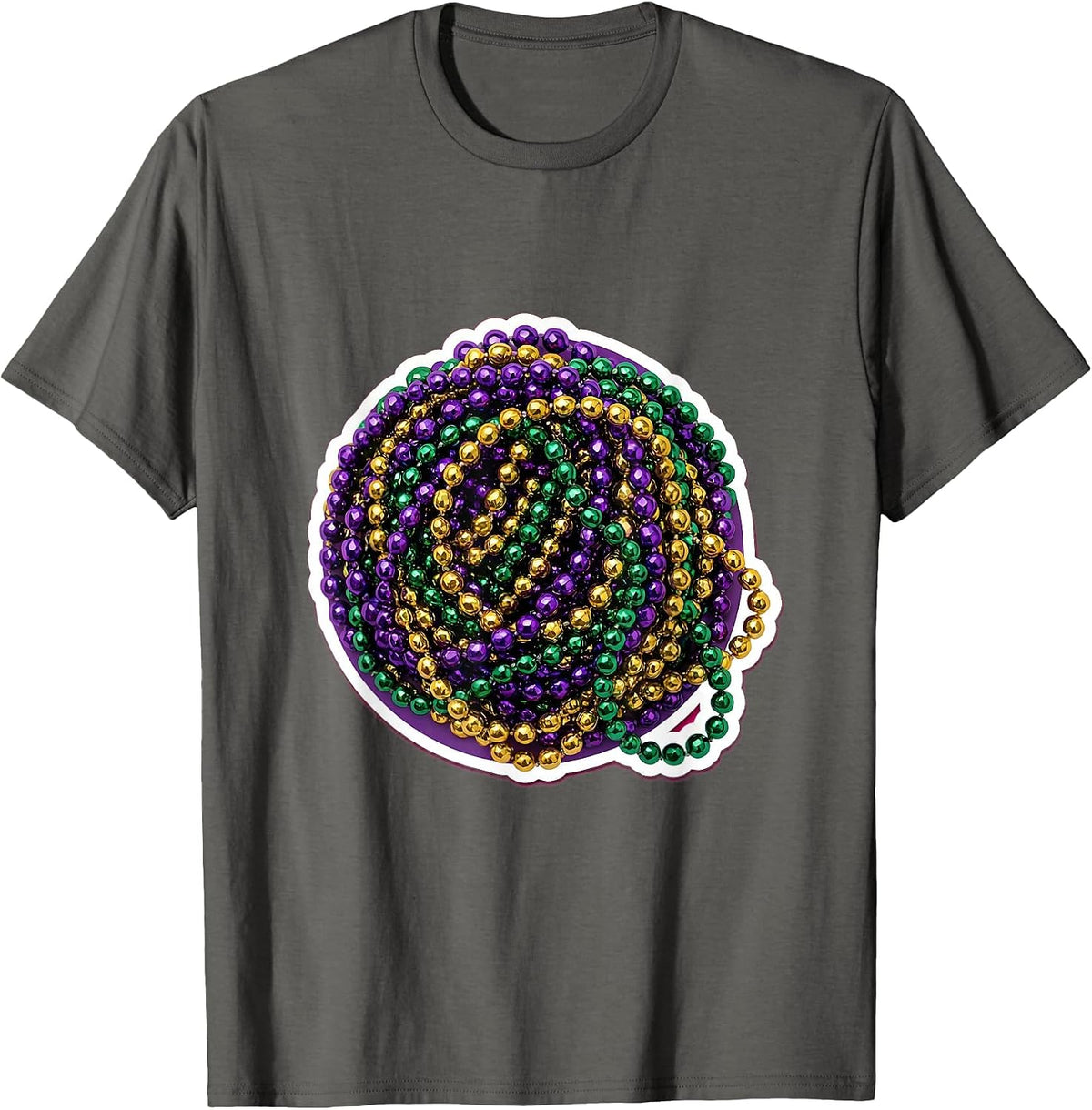 Mardi Gras Colorful Bead Necklaces Pile Design T-Shirt - Asphalt Grey