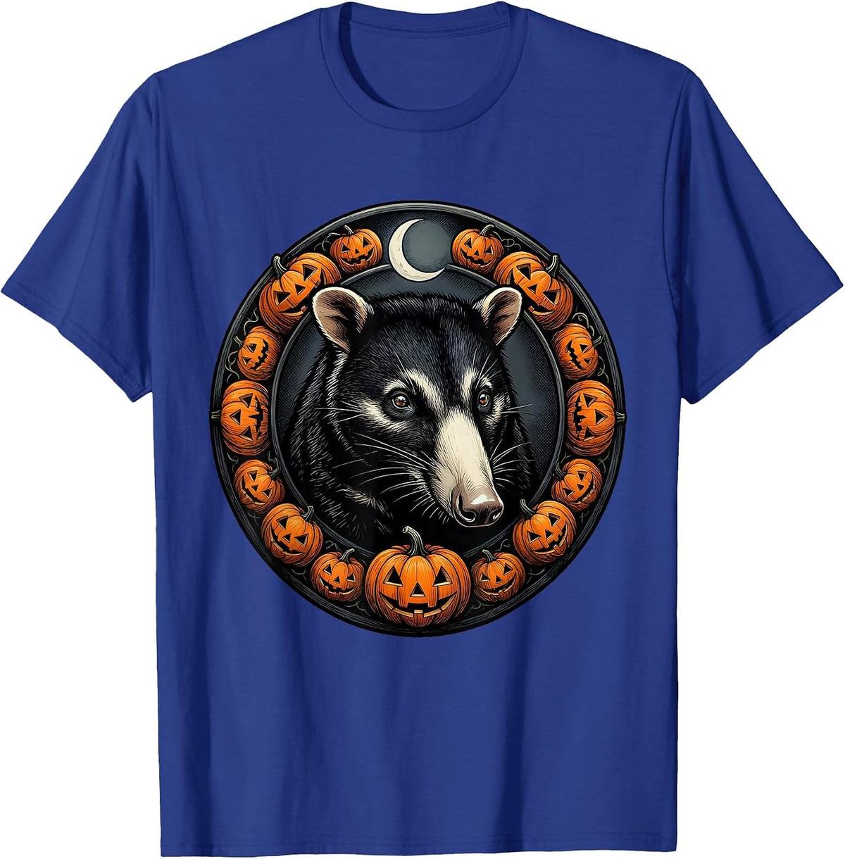 Men's Opossum Moon Vintage Gothic Halloween Spooky Novelty T-Shirt - Royal Blue