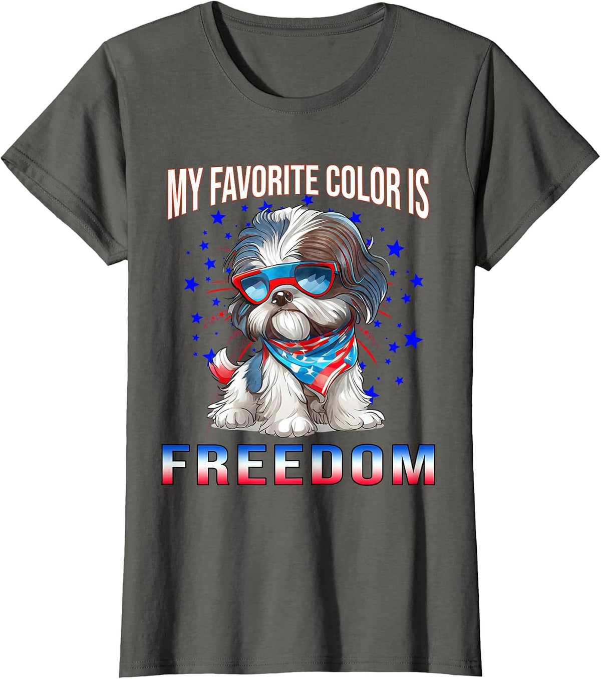 Shih_Tzu Dog American Flag Patriotic 4th of July T-Shirt - Asphalt Grey