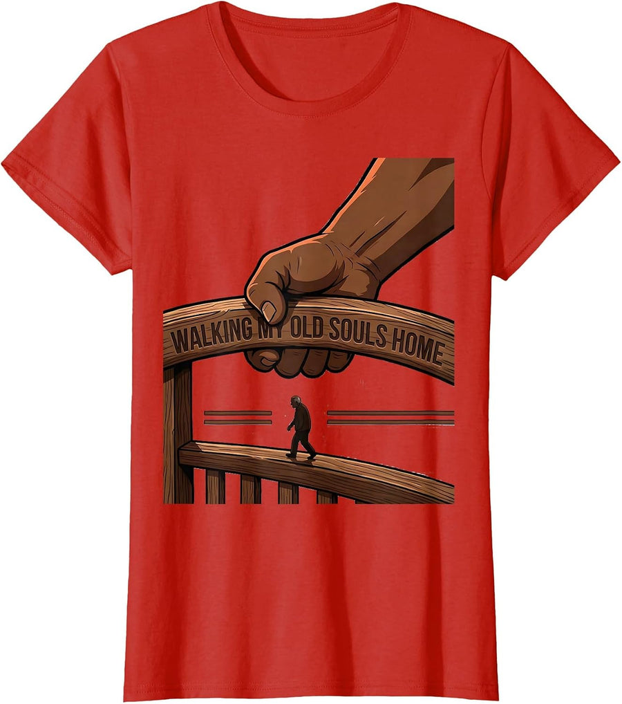 Women's Walking My Old Souls Home Funny Nurse Healthcare Worker T-Shirt - Red