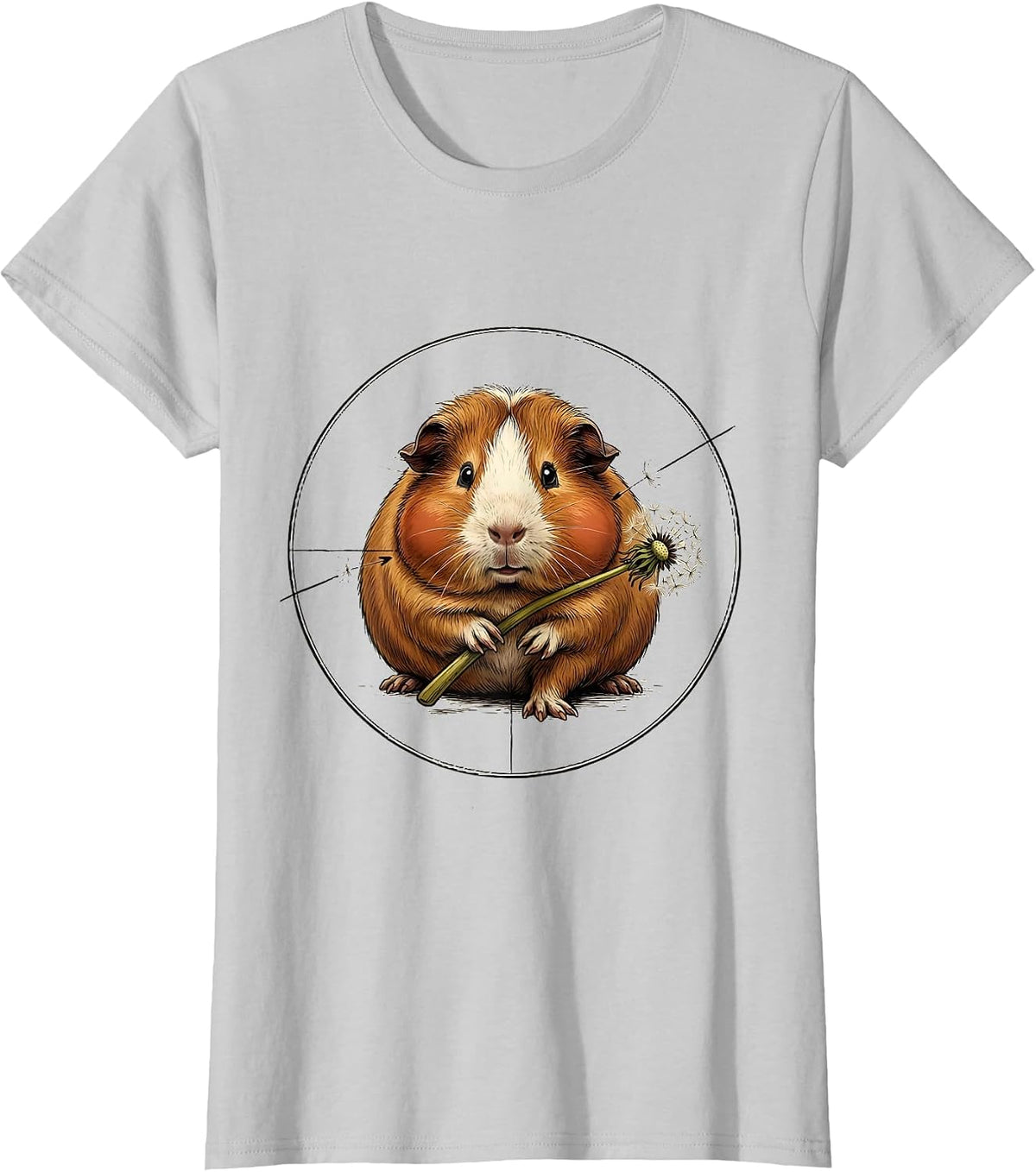 Women's Spherical Guinea Pig Dandelion Humor Pig Lover T-Shirt - Silver Grey