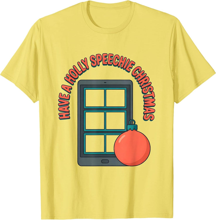 Men's Have a Holly Speechie Christmas Funny Speech Therapist SLP T-Shirt - Lemon Yellow