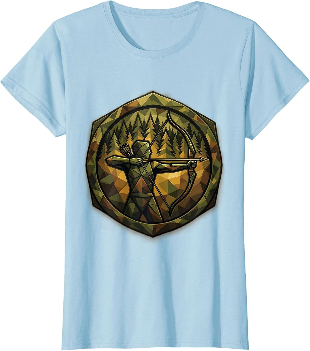 Camo Bowhunter Forest Edge Archery Illustration T-Shirt - Baby Blue