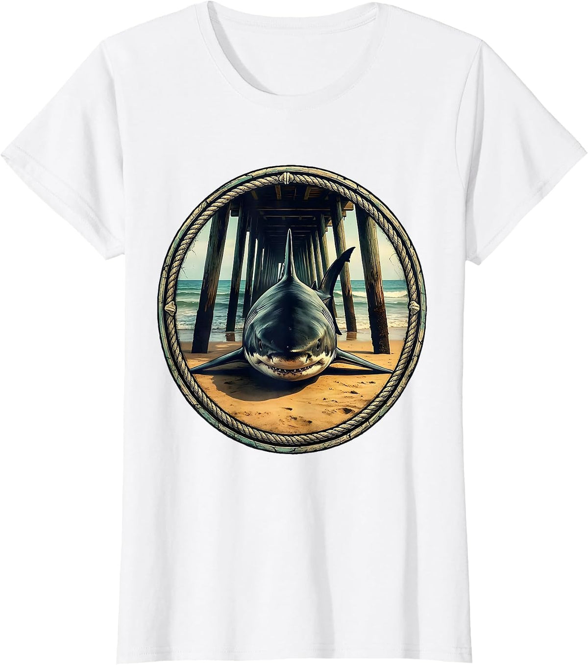 Women's Bull Shark Under the Pier Gulf of Mexico T-Shirt - White