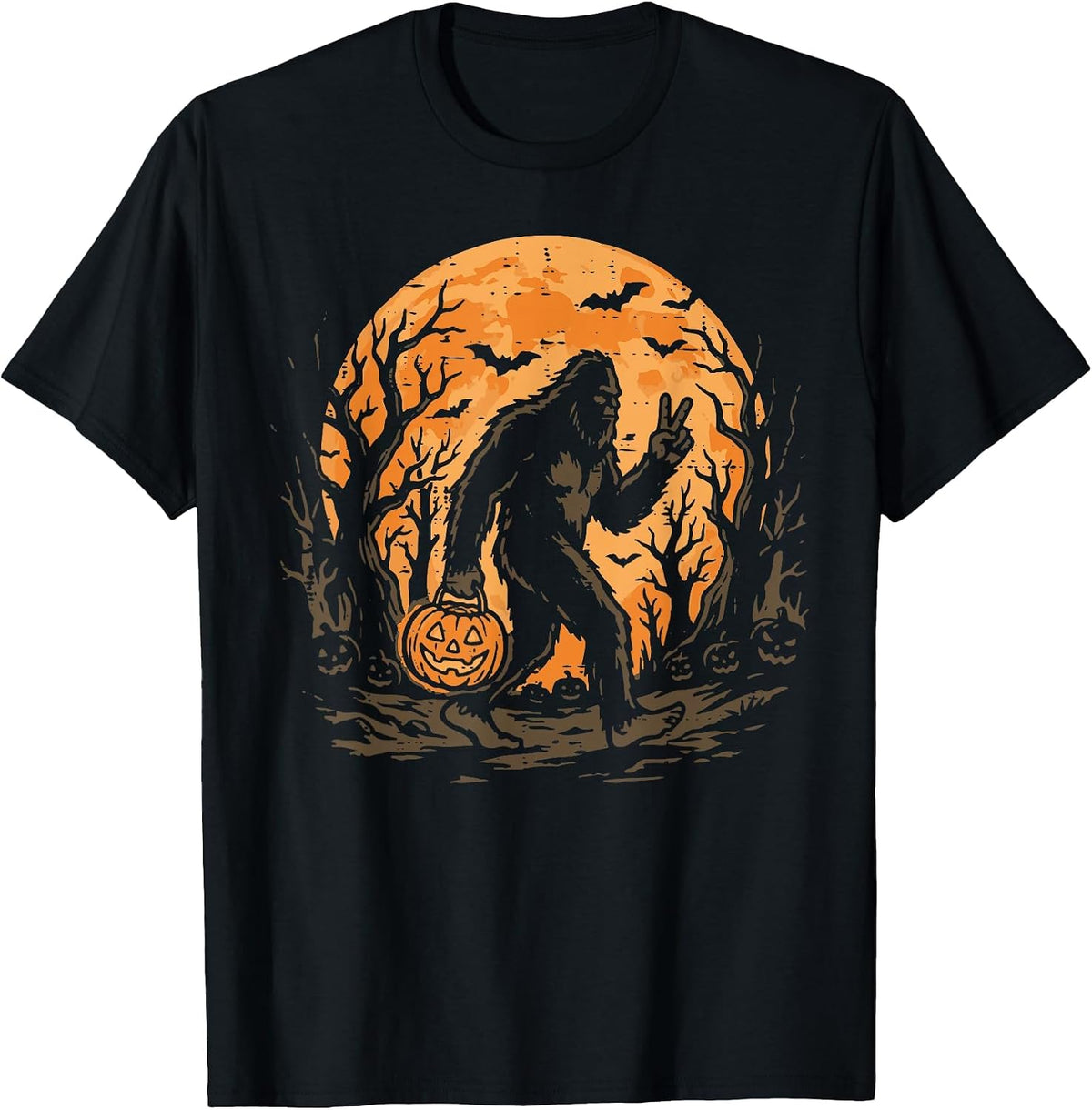 Halloween Bigfoot Peace Moon Sasquatch Costume Men Women Kid T-Shirt - Black